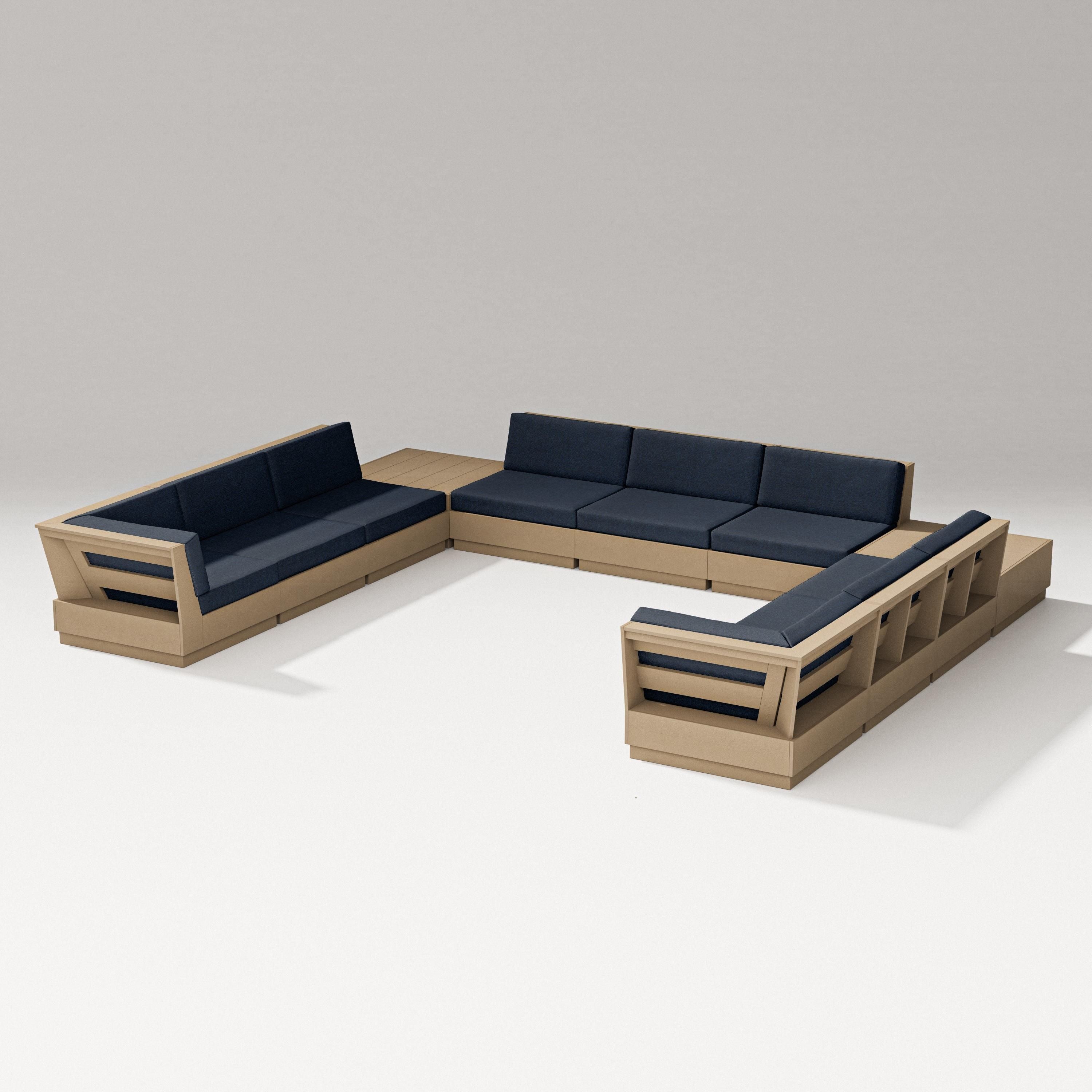PW Designer Series Elevate 11-Piece U-Shaped Sofa Sectional in Vintage Sahara / Marine Indigo