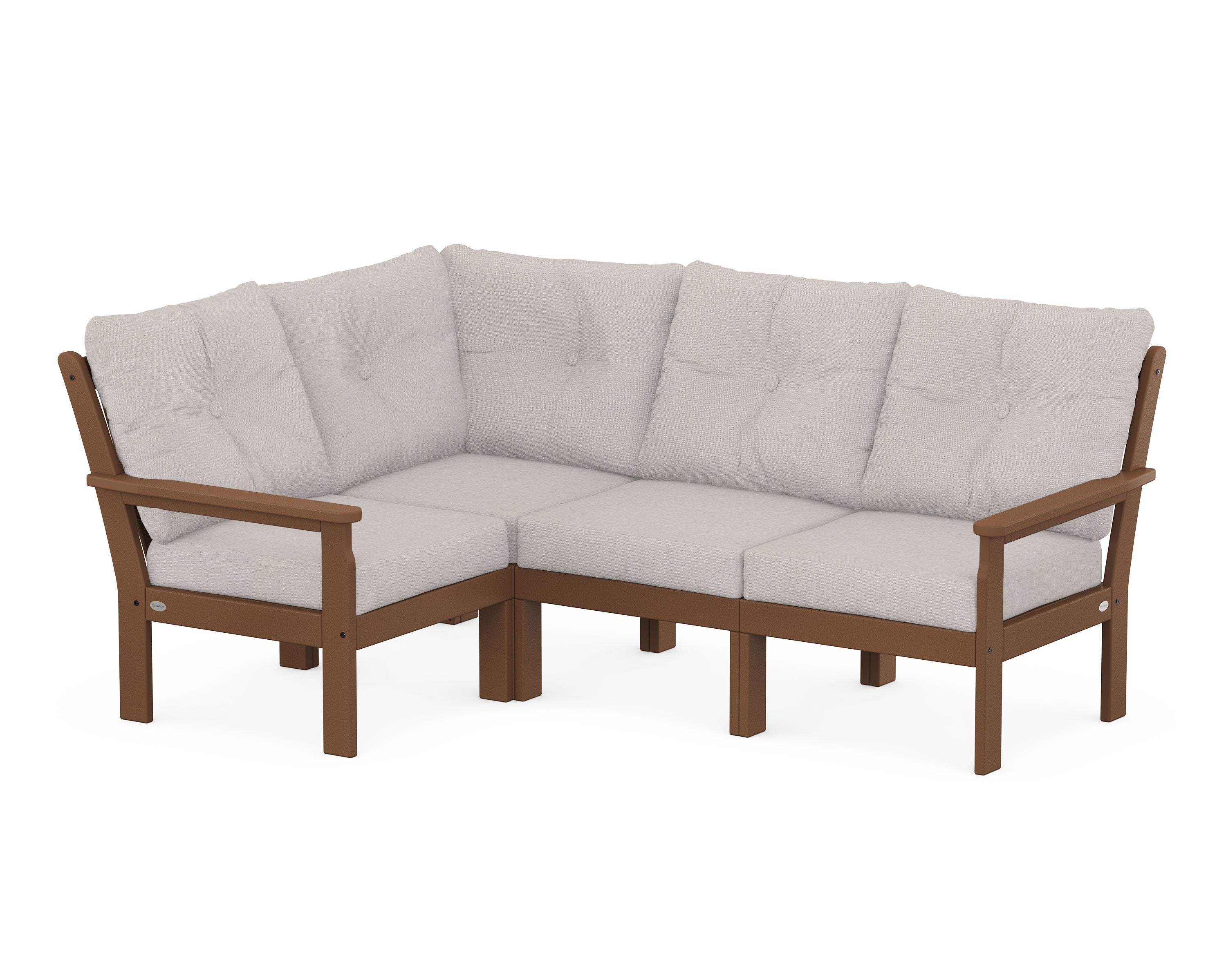 POLYWOOD Vineyard 4-Piece Sectional in Teak / Dune Burlap