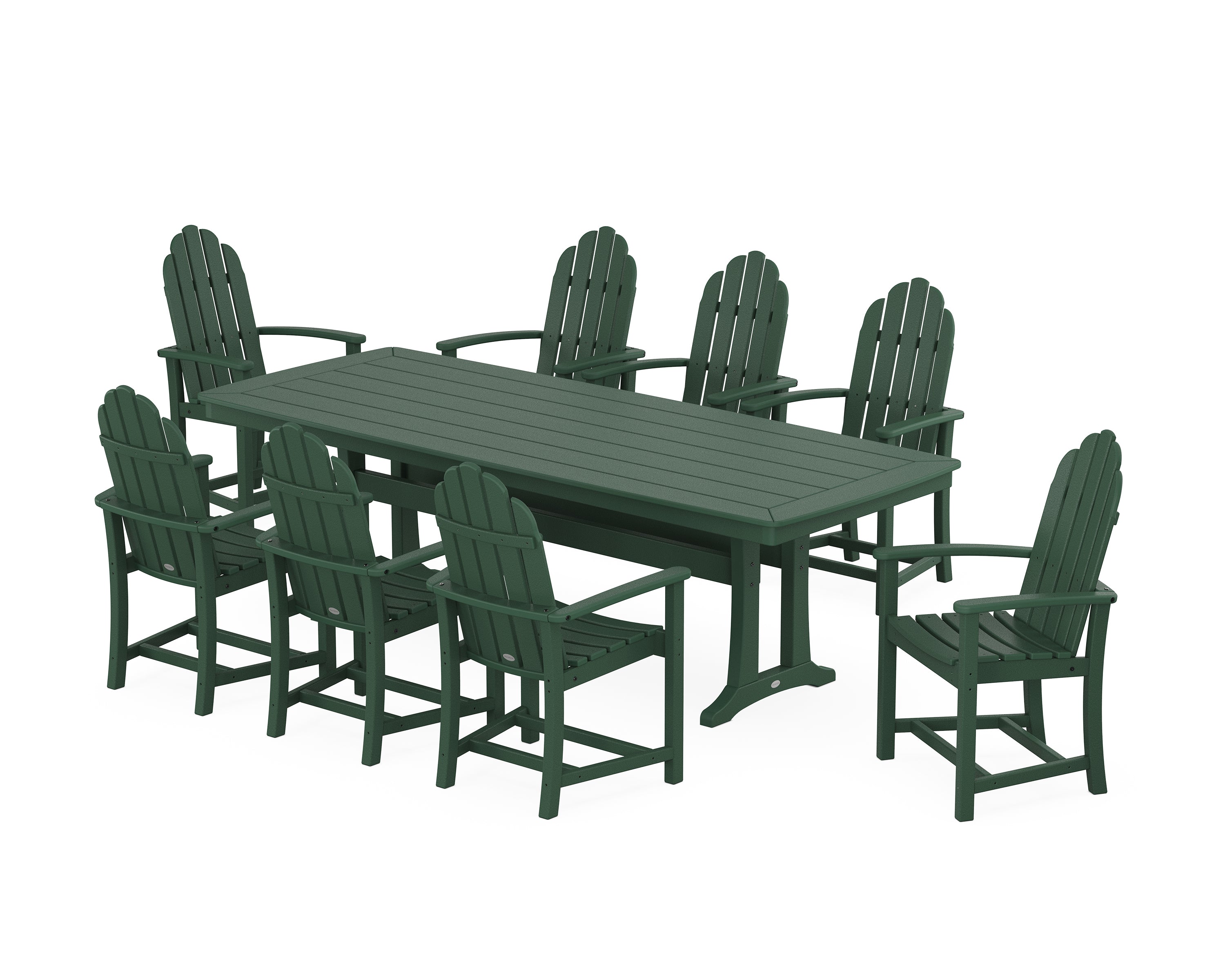 POLYWOOD® Classic Adirondack 9-Piece Dining Set with Trestle Legs in Green