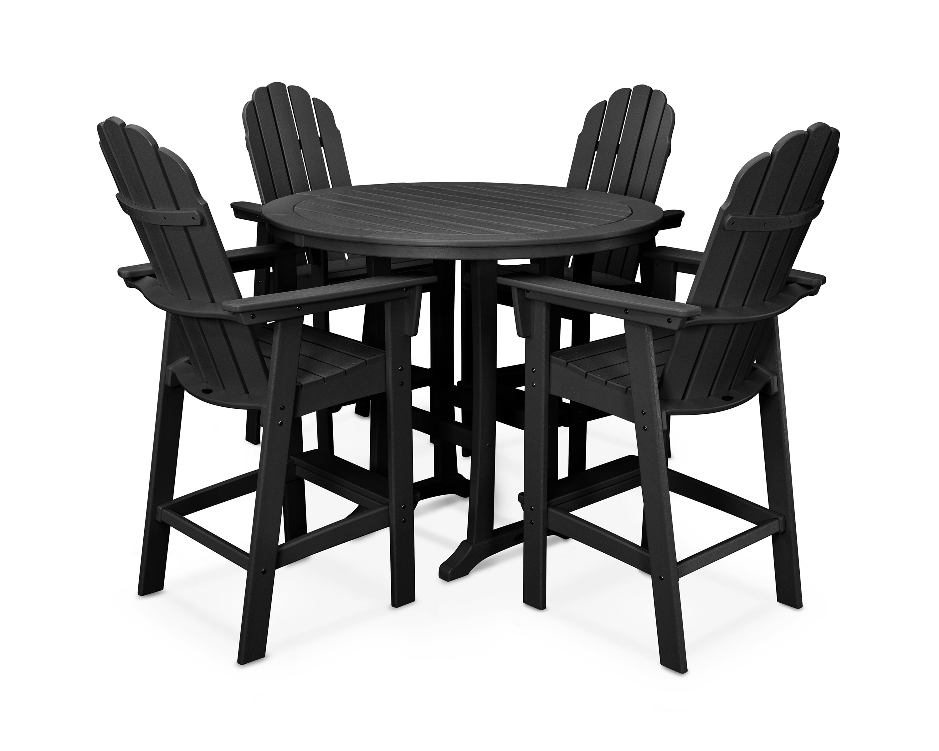POLYWOOD® Vineyard Curveback Adirondack 5-Piece Nautical Trestle Bar Set in Black