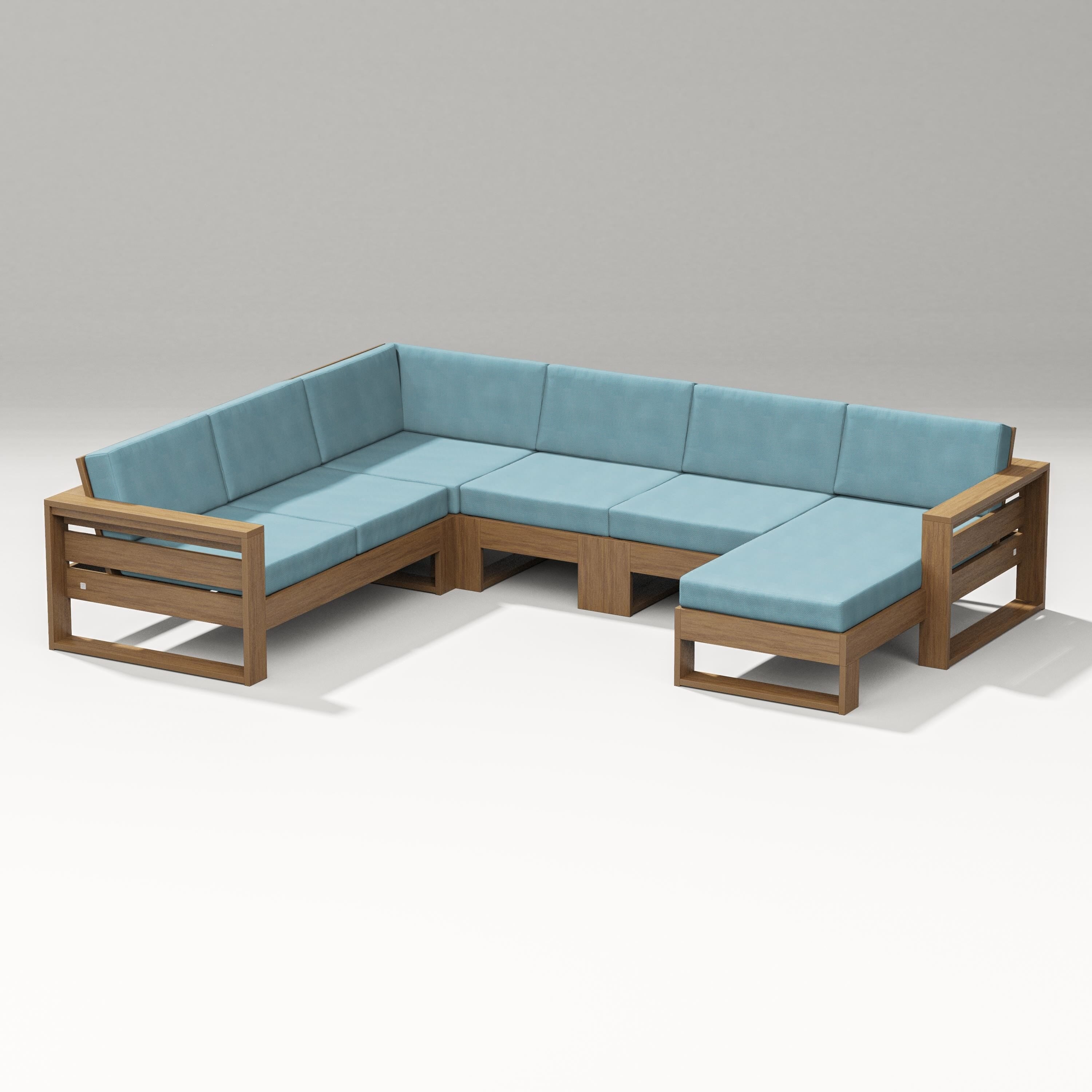 PW Designer Series Latitude Corner Sectional with Right Chaise in Natural / Lattice Sky Blue