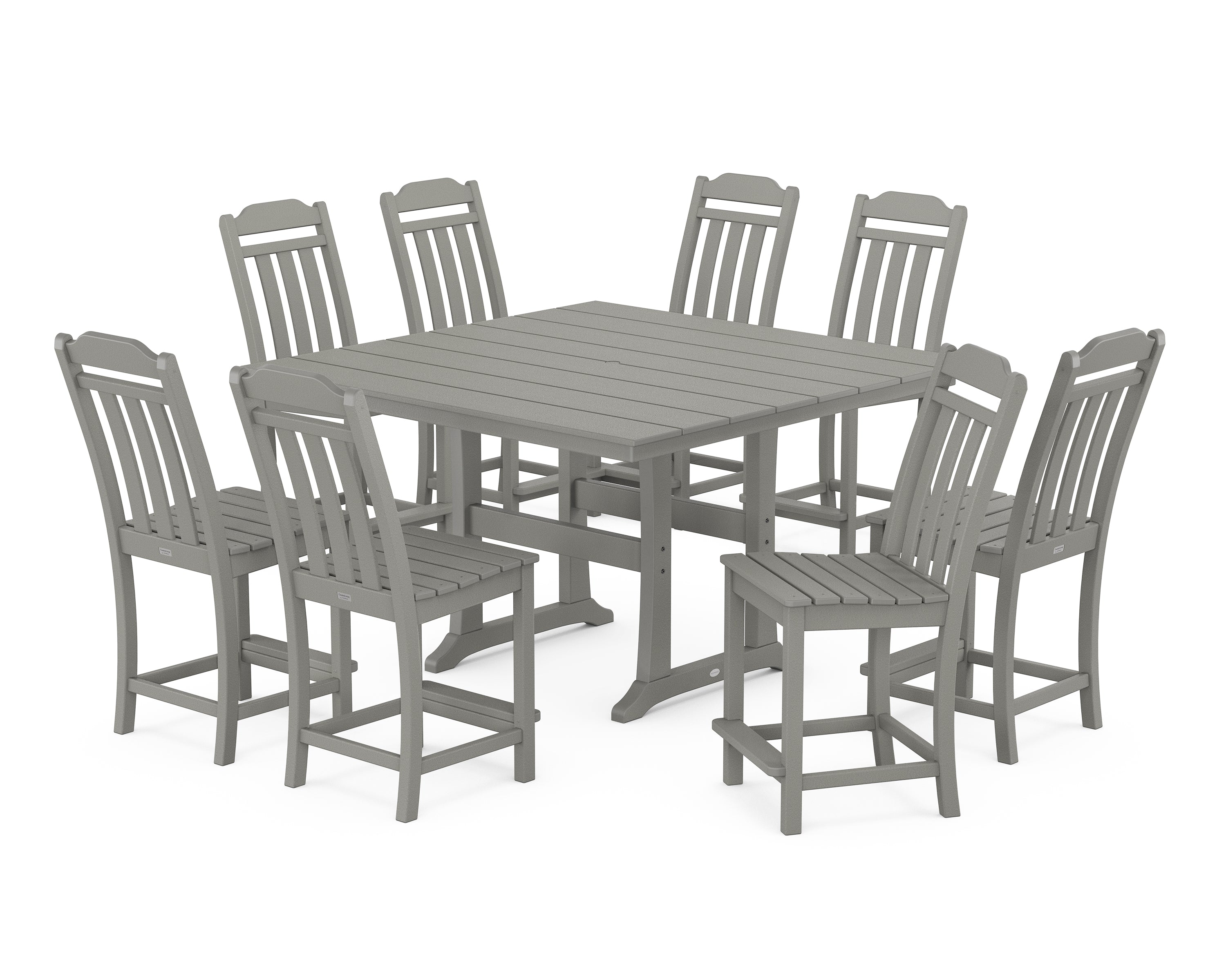 Country Living Cottage 9-Piece Square Farmhouse Side Chair Counter Set with Trestle Legs in Slate Grey