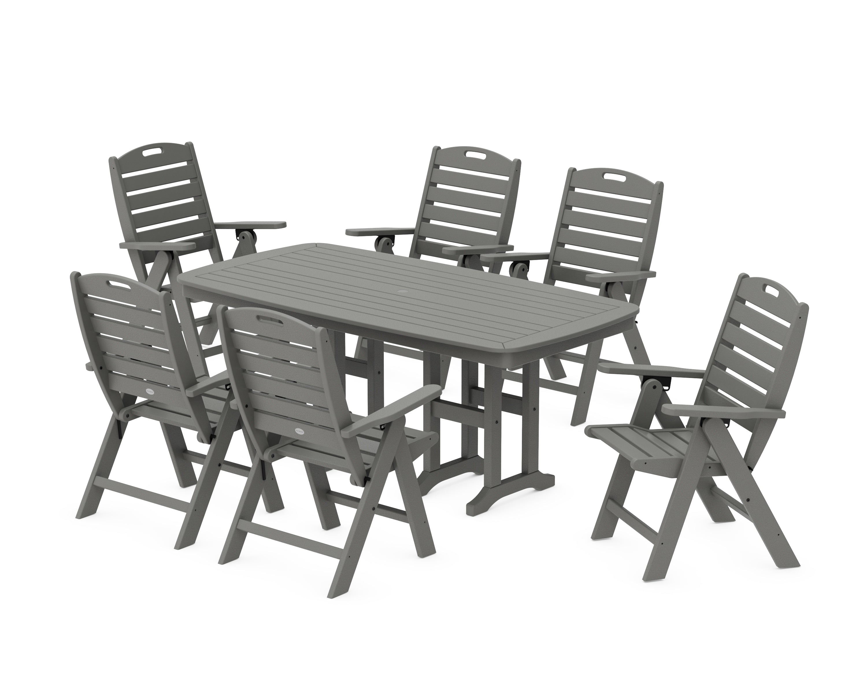 POLYWOOD Nautical Folding Highback Chair 7-Piece Dining Set in Slate Grey