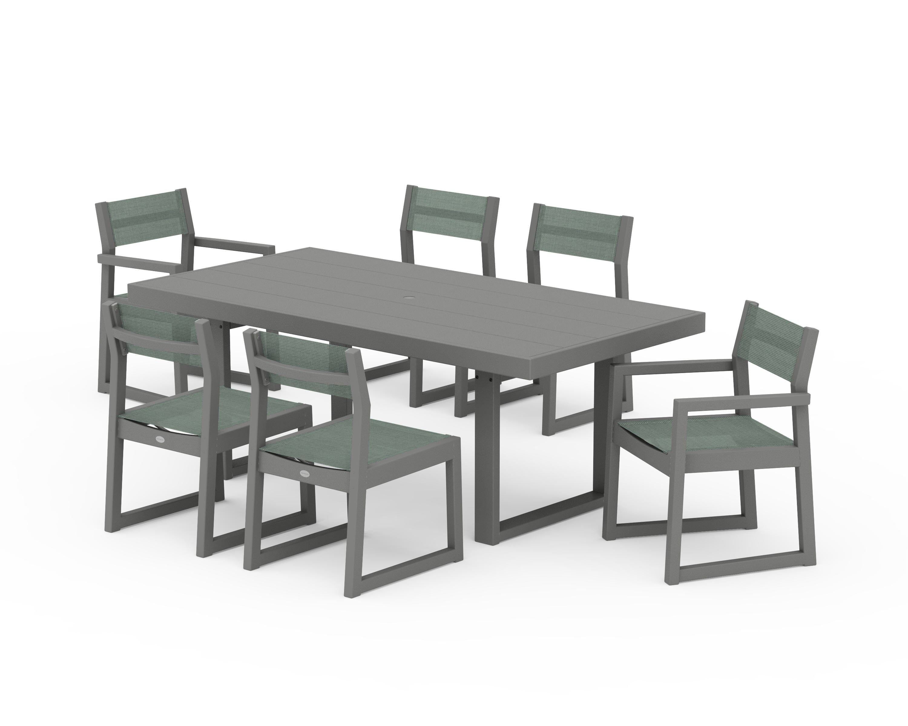 POLYWOOD EDGE Sling 7-Piece Dining Set in Slate Grey / Dupioni Sea Mist Sling
