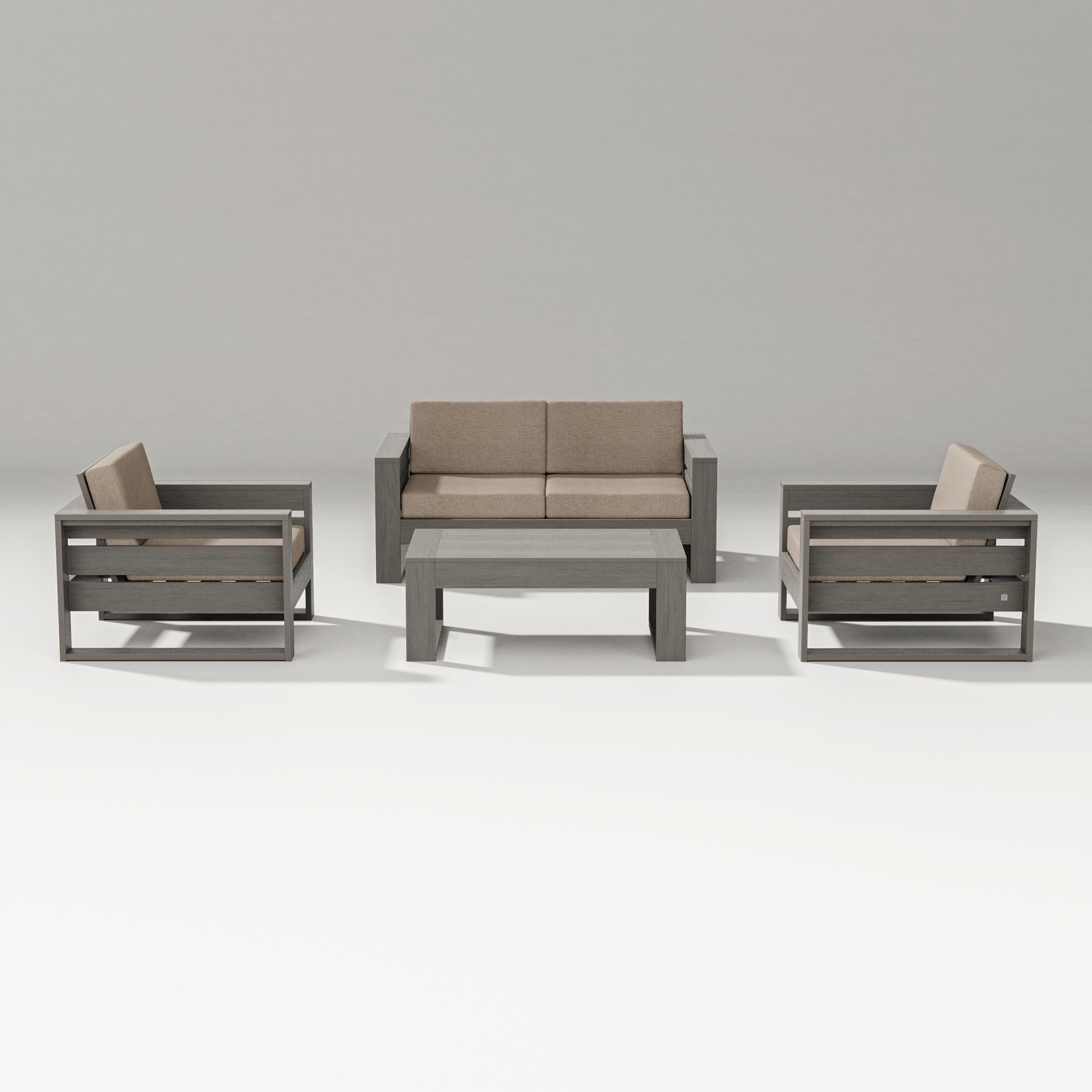 PW Designer Series Latitude 4-Piece Lounge Loveseat Set in Driftwood / Spiced Burlap