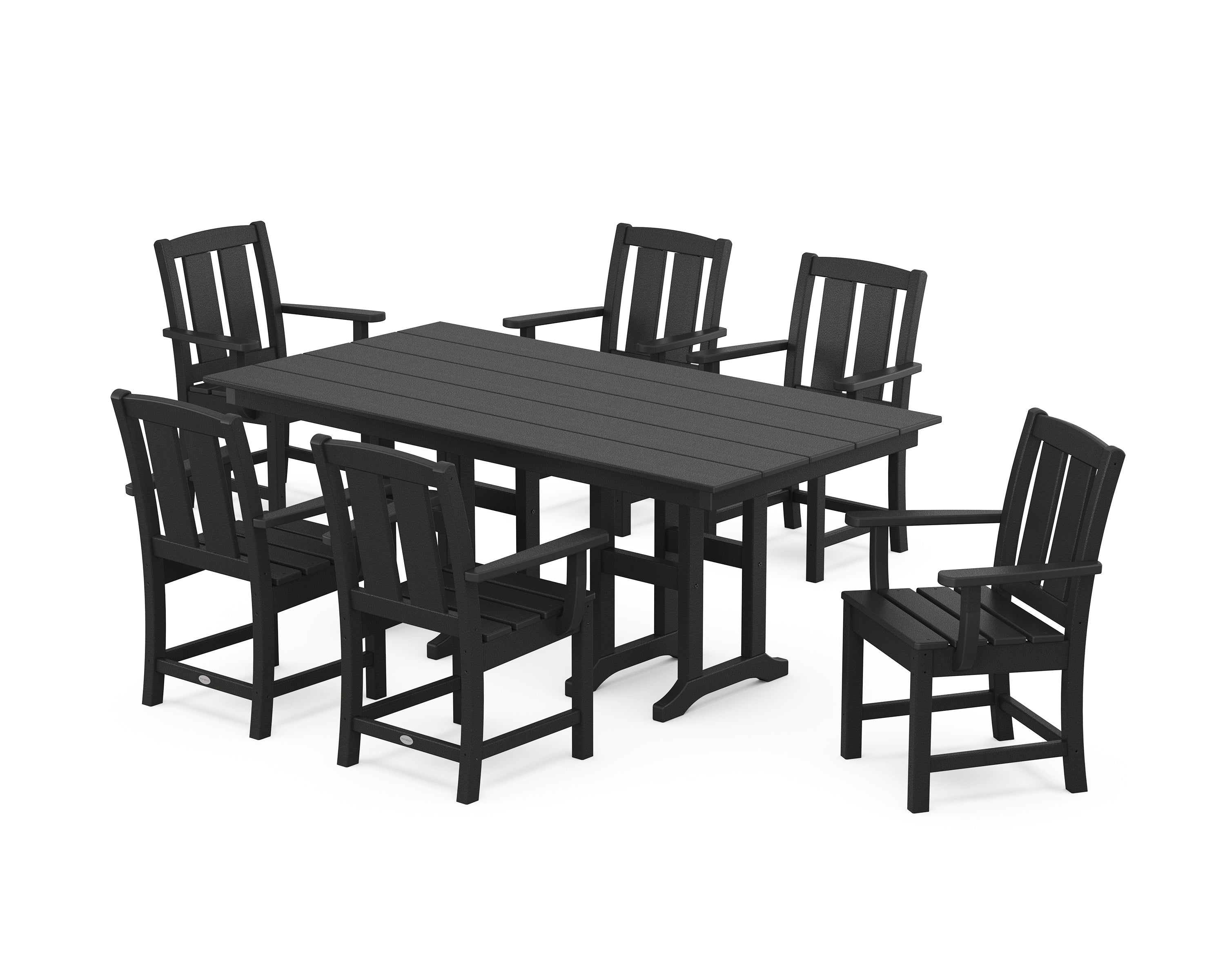 POLYWOOD Mission Arm Chair 7-Piece Farmhouse Dining Set in Black