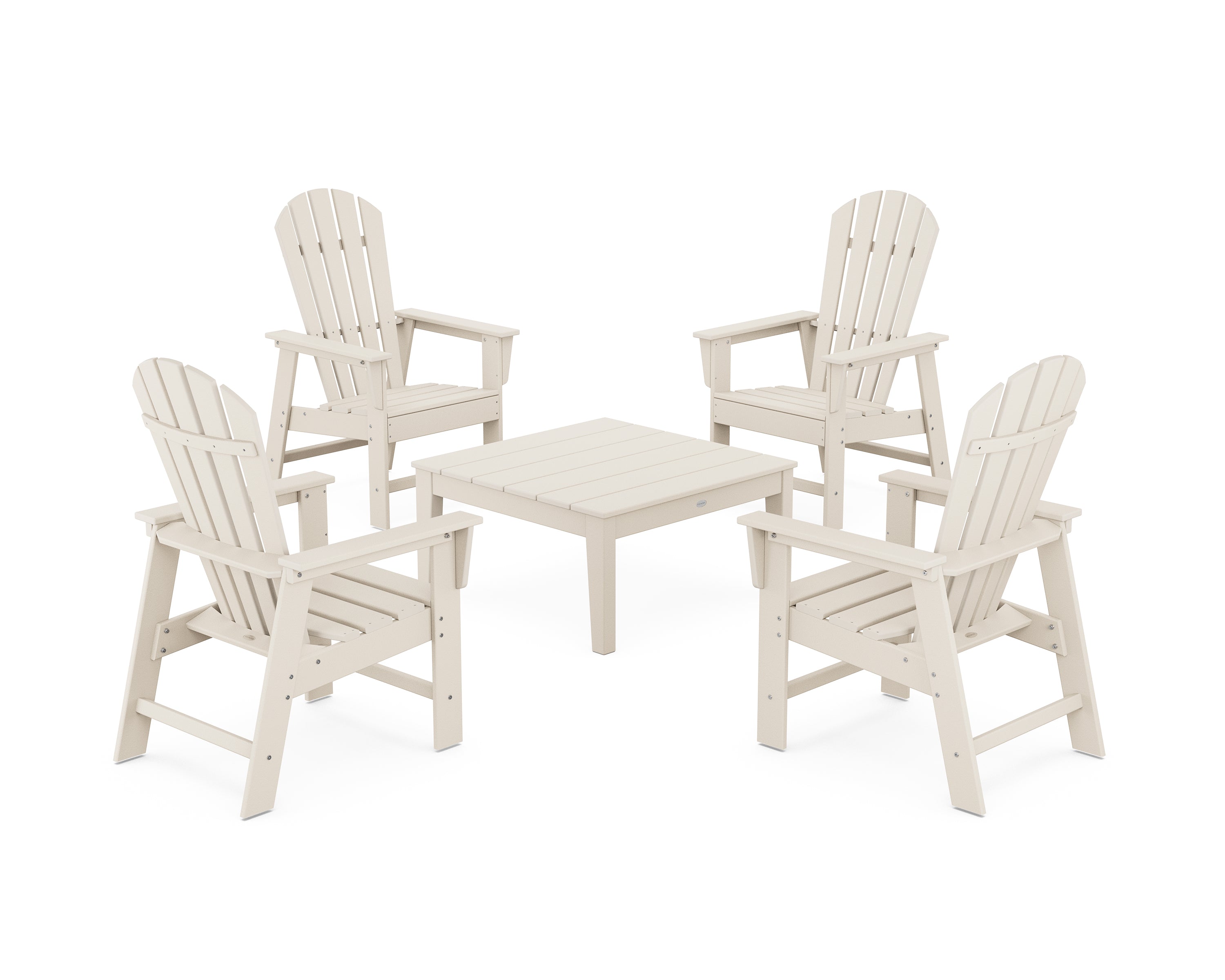POLYWOOD 5-Piece South Beach Casual Chair Conversation Set with 36" Conversation Table in Sand