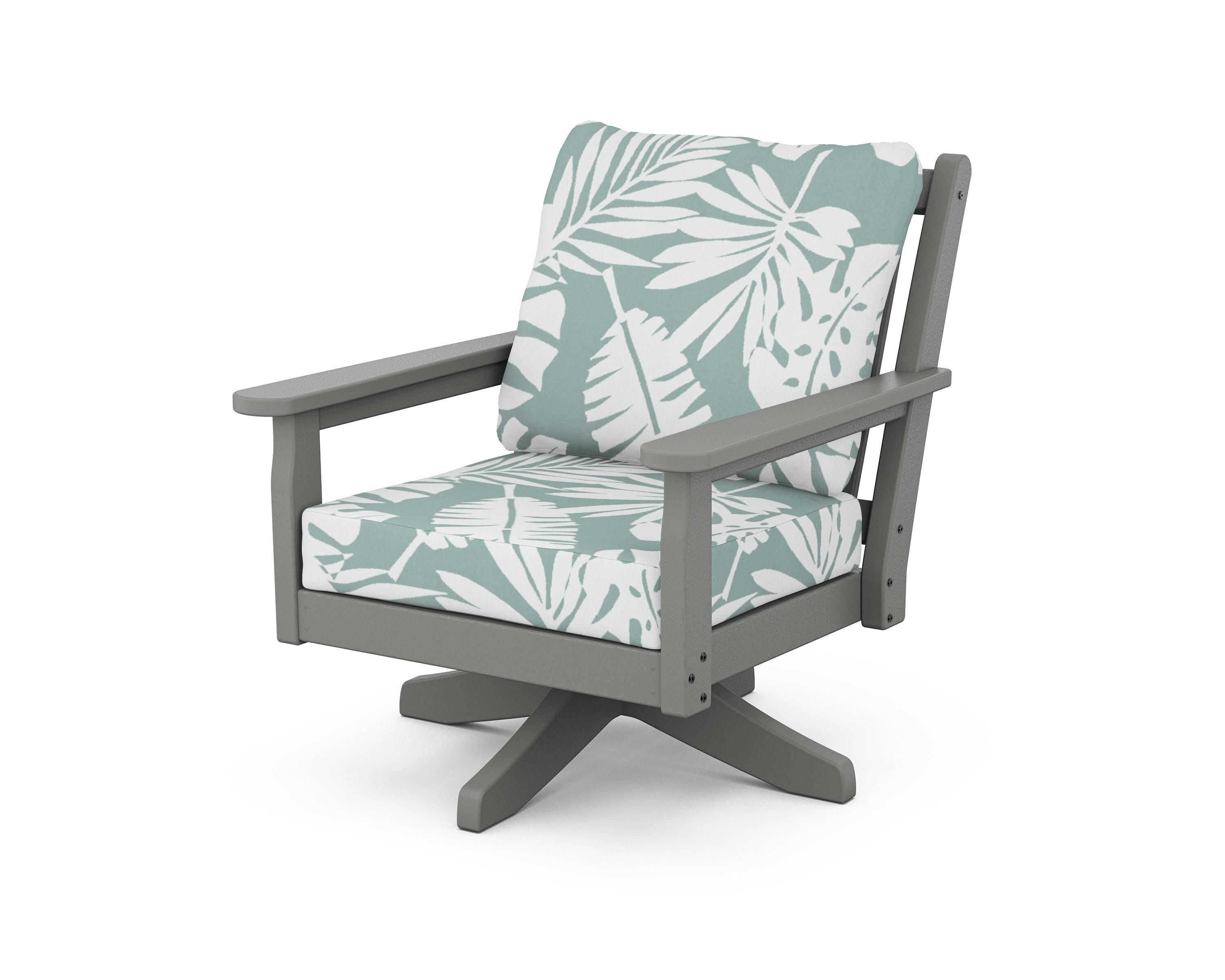 POLYWOOD Chippendale Deep Seating Swivel Chair in Slate Grey / Leaf Glacier Spa