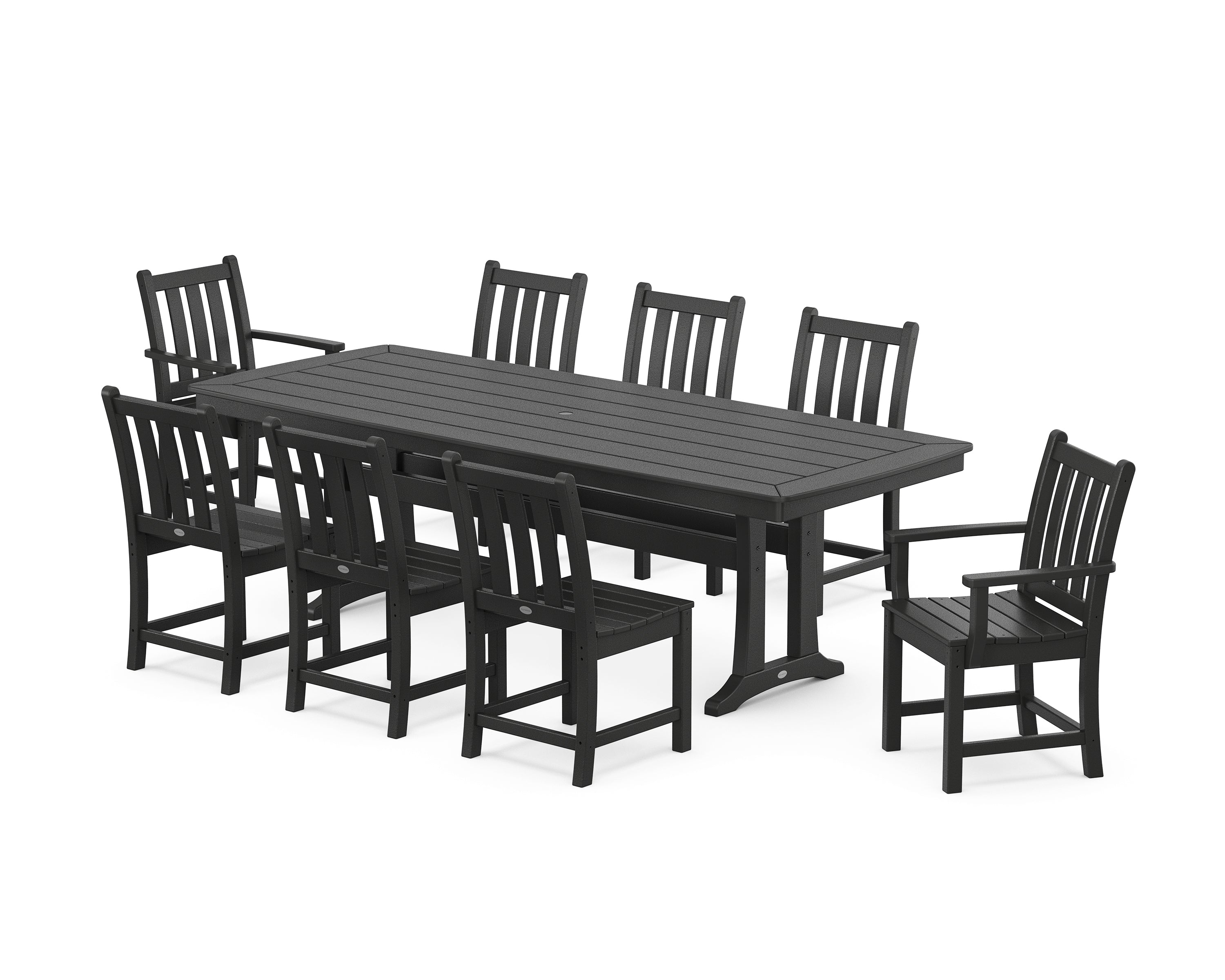 POLYWOOD® Traditional Garden 9-Piece Dining Set with Trestle Legs in Black