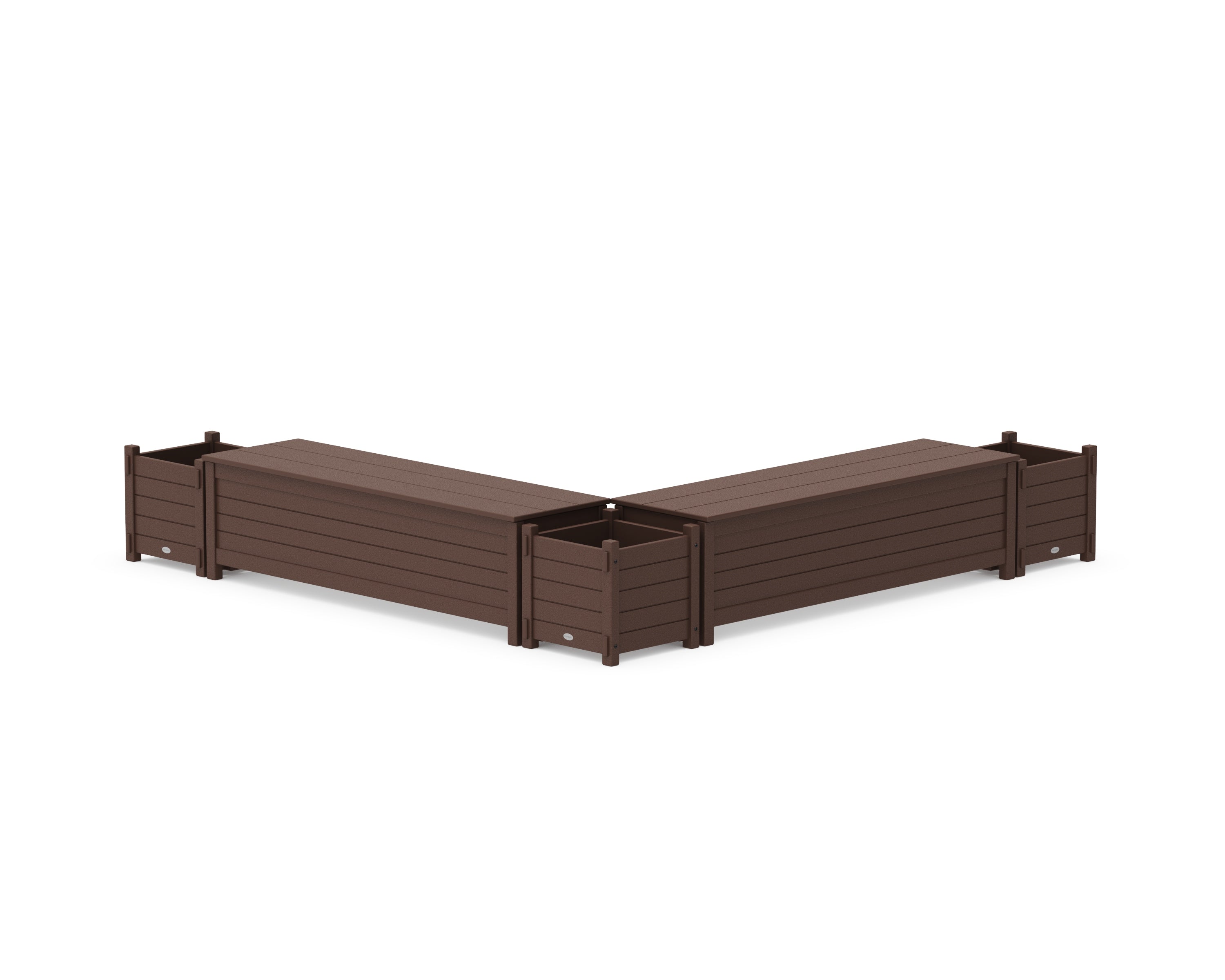 POLYWOOD 60" Nautical L- Shaped Planter Storage Bench Corner Set in Mahogany