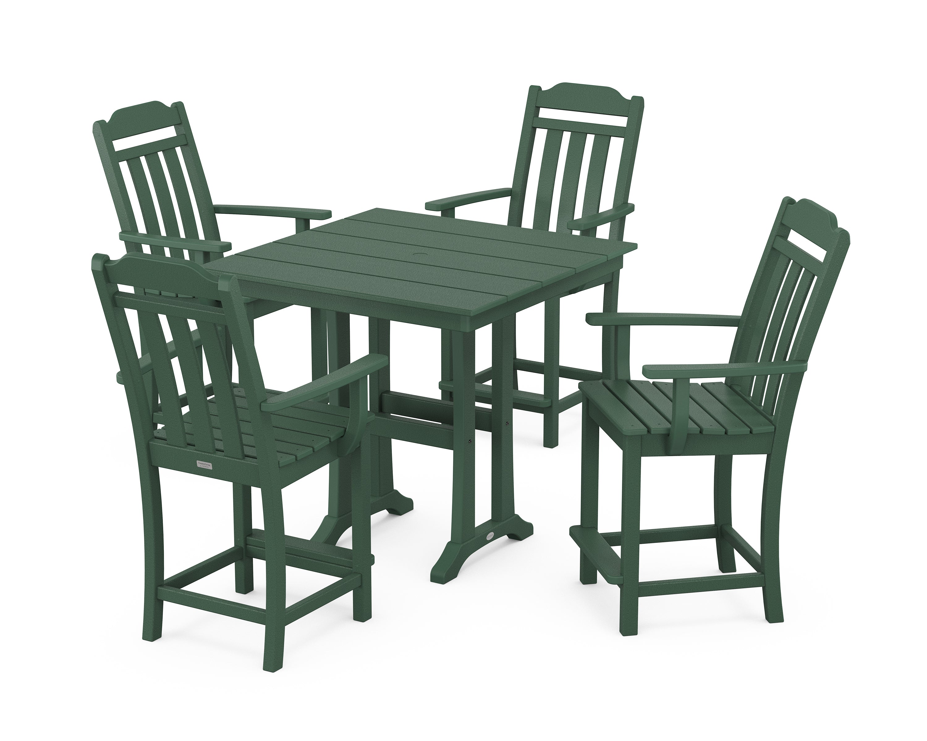 Country Living Cottage 5-Piece Farmhouse Counter Set with Trestle Legs in Green