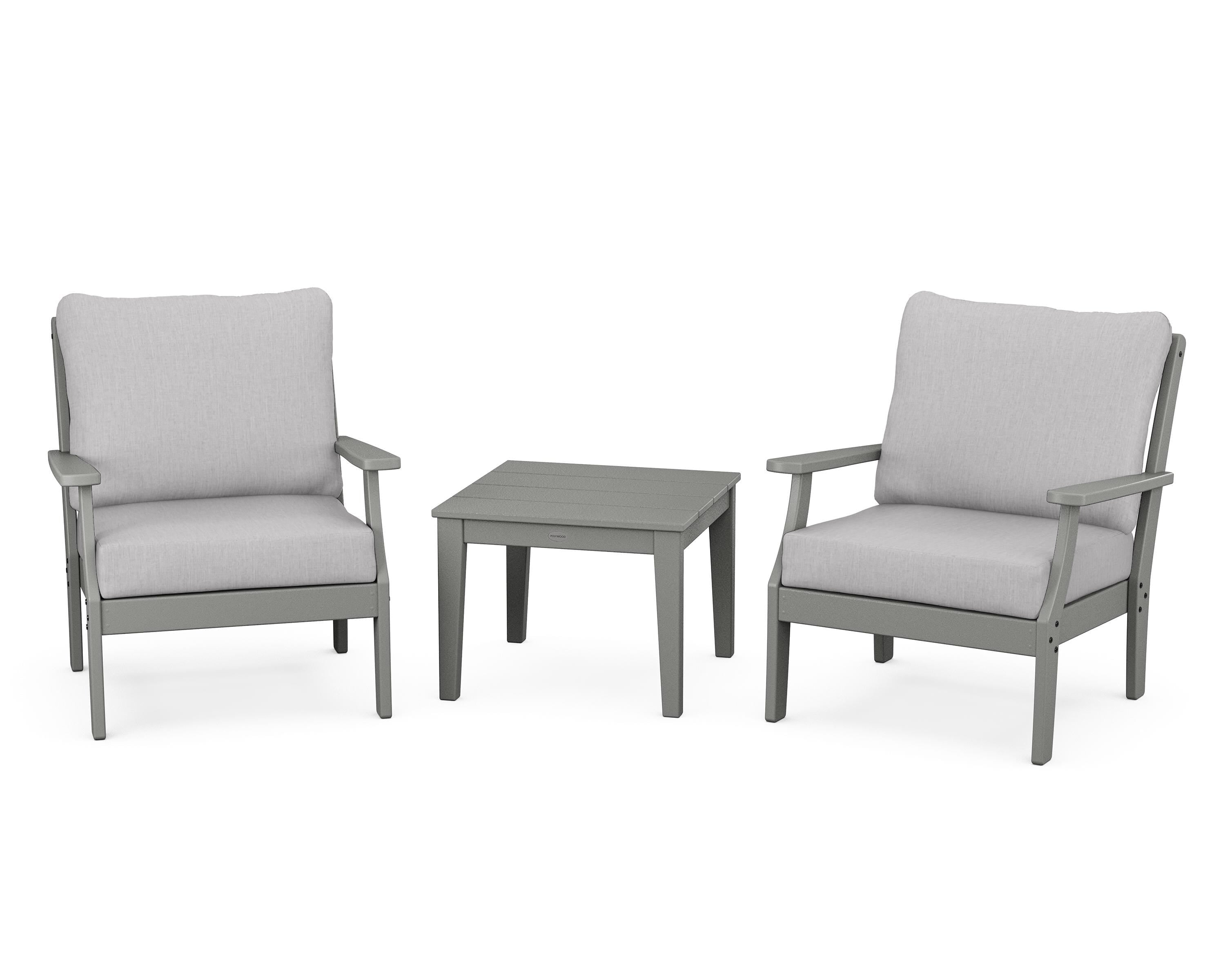 POLYWOOD Braxton 3-Piece Deep Seating Set in Slate Grey / Granite