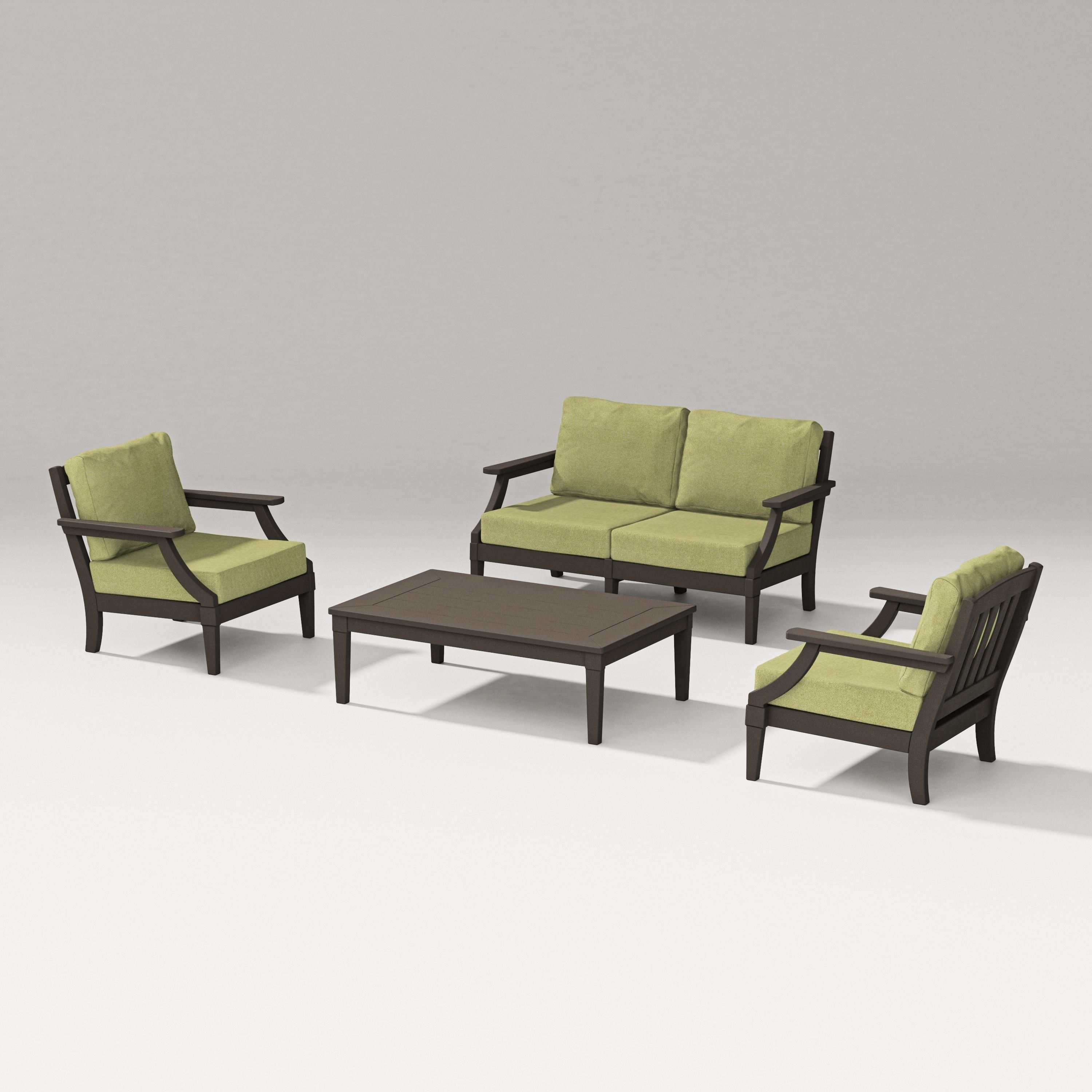 PW Designer Series Estate Lounge 4-Piece Loveseat Set in Vintage Coffee / Chartreuse Boucle