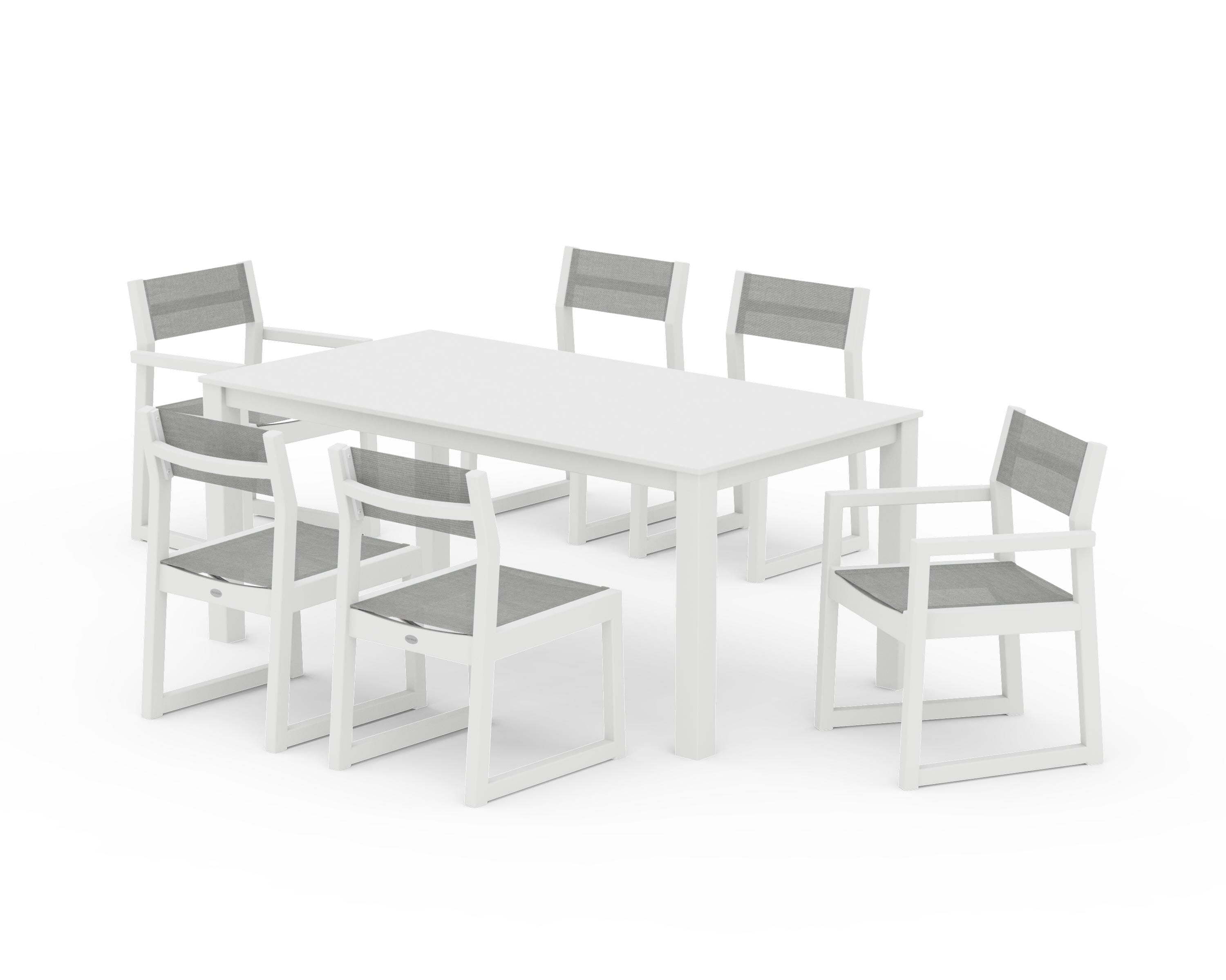 POLYWOOD EDGE Sling 7-Piece Parsons Dining Set in White / Metallic Sling