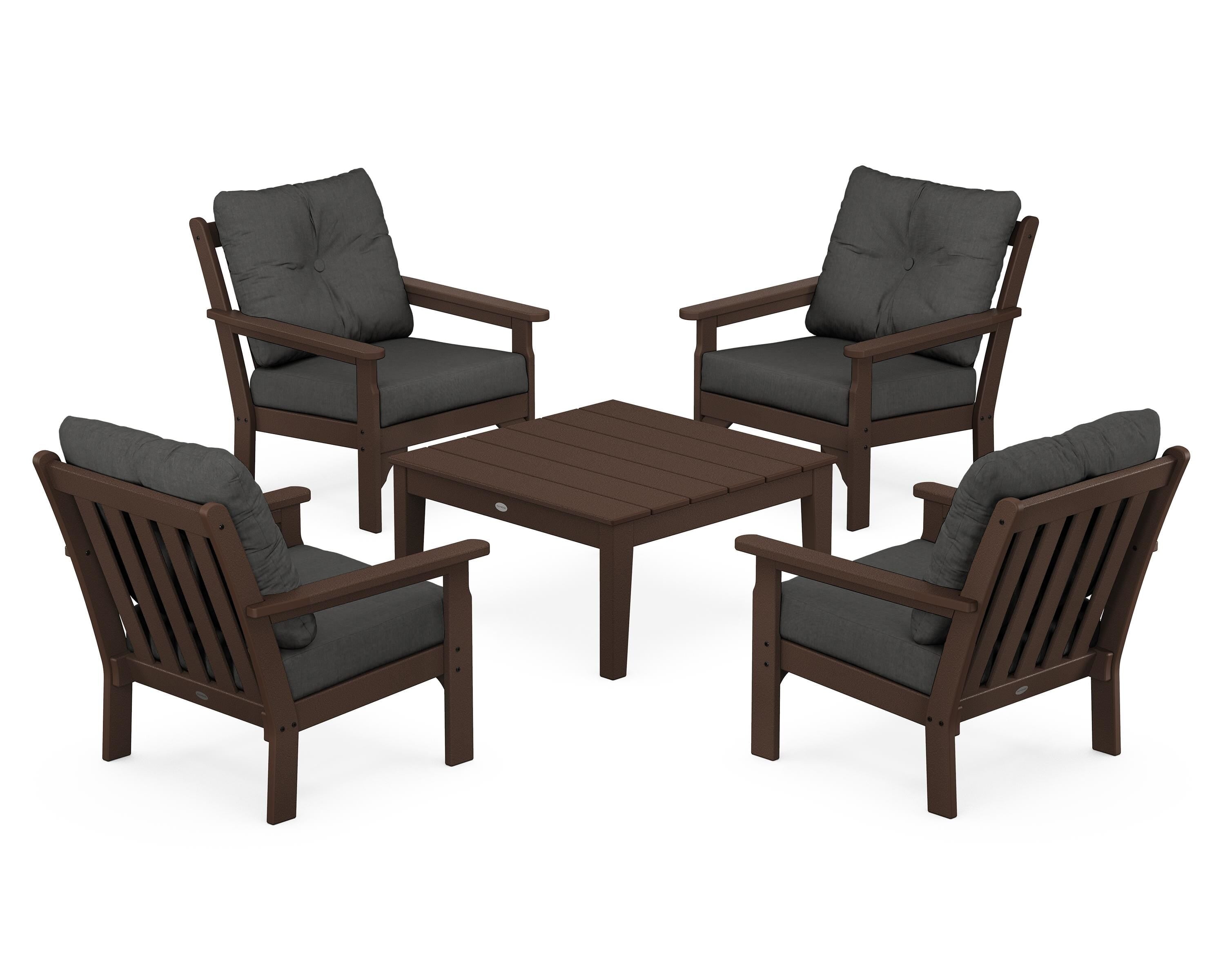 POLYWOOD Vineyard 5-Piece Deep Seating Conversation Set in Mahogany / Spectrum Carbon