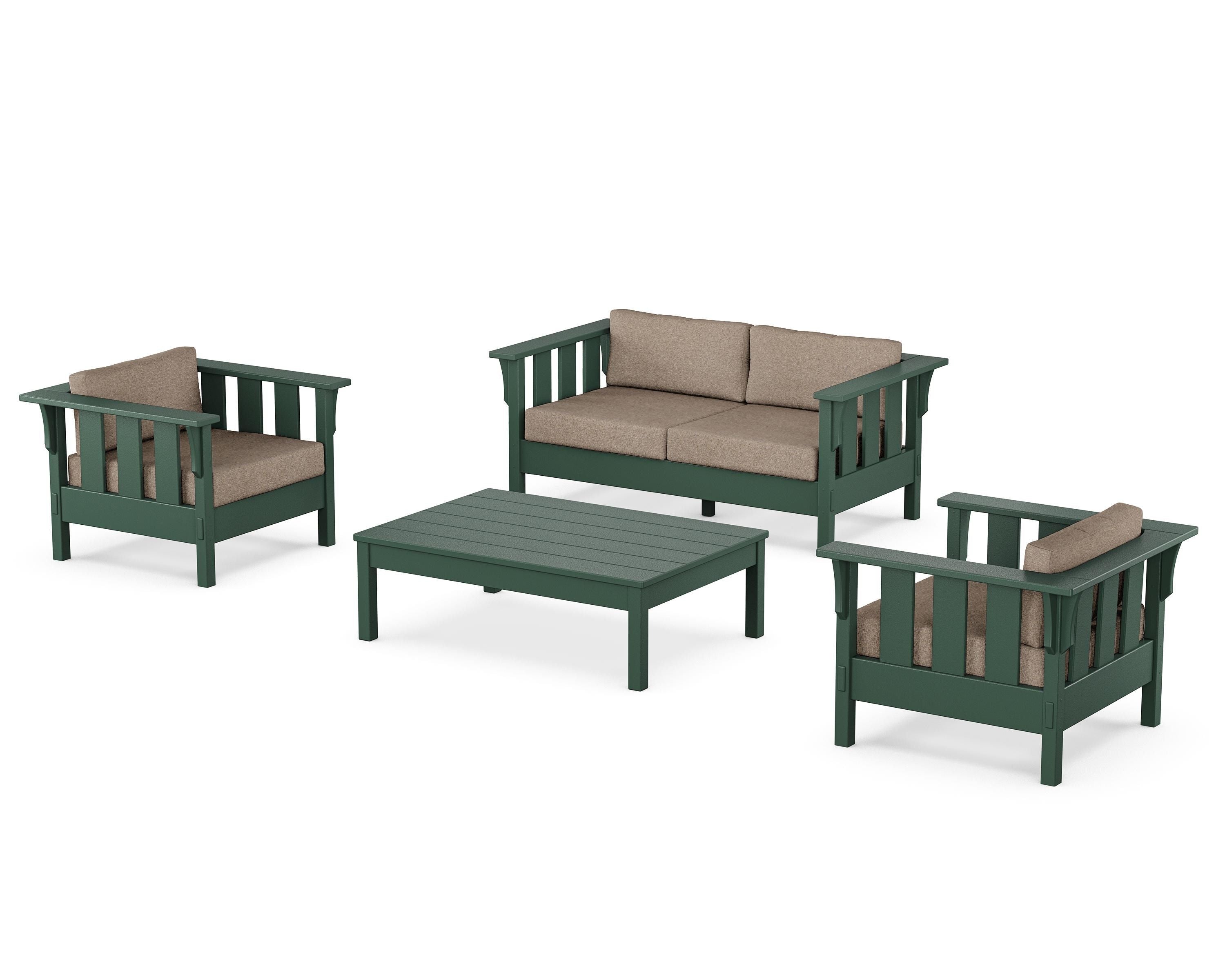 Martha Stewart by POLYWOOD Acadia 4-Piece Deep Seating Set with Loveseat in Green / Spiced Burlap