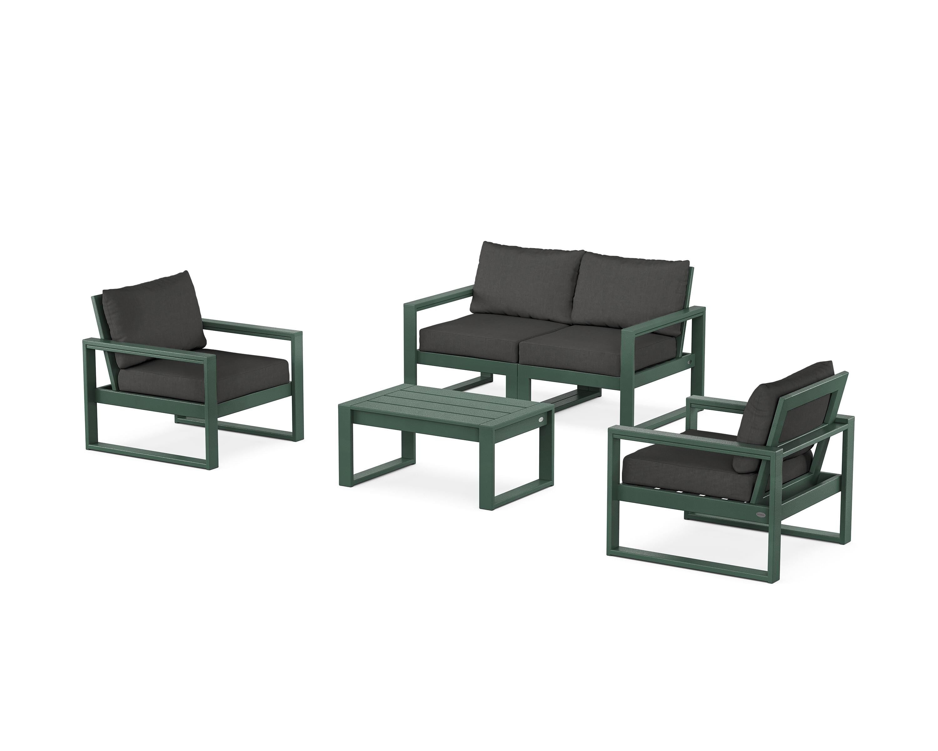 POLYWOOD EDGE Sectional 4-Piece Deep Seating Set with Loveseat in Green / Spectrum Carbon
