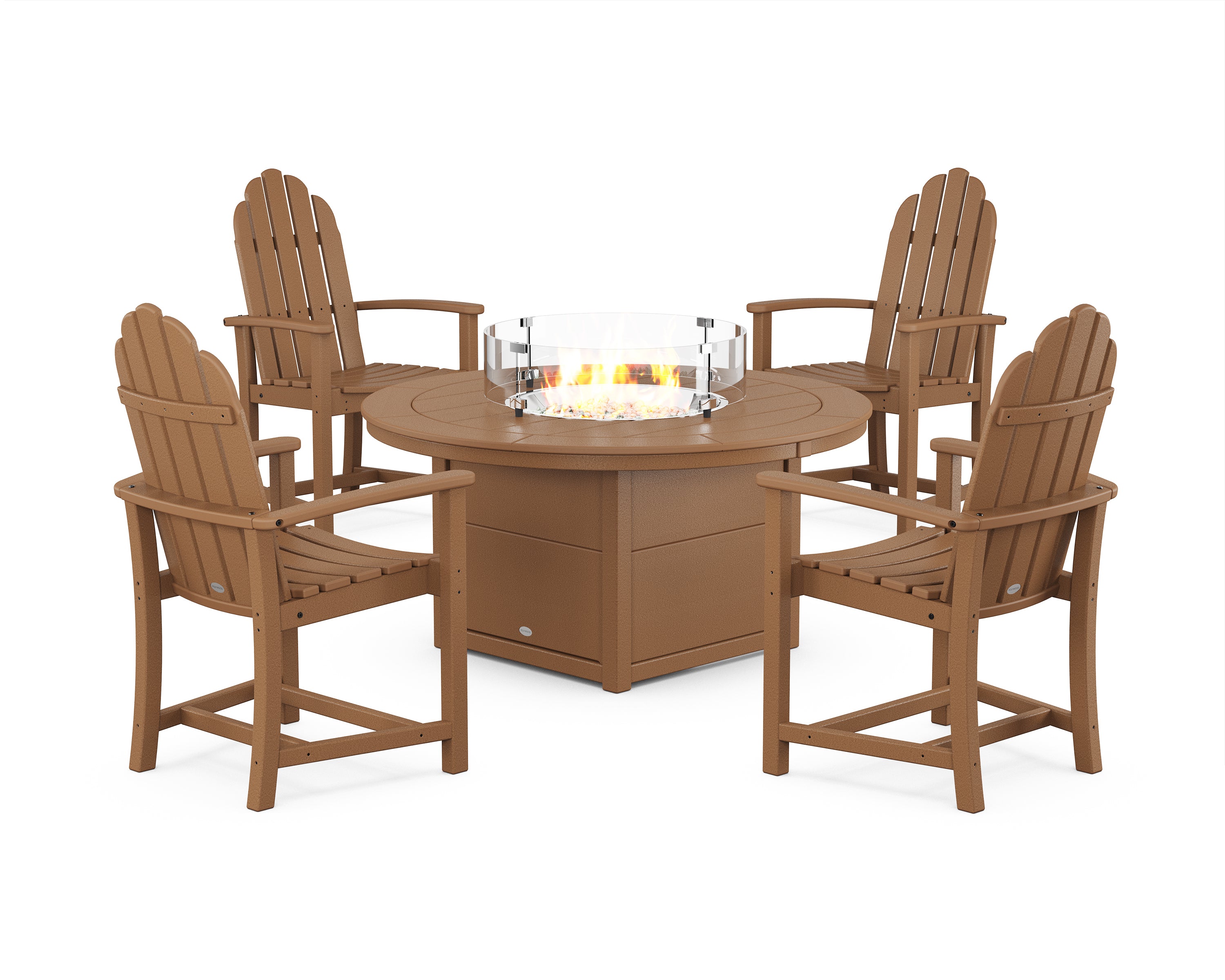 POLYWOOD Classic 4-Piece Upright Adirondack Conversation Set with Fire Pit Table in Teak