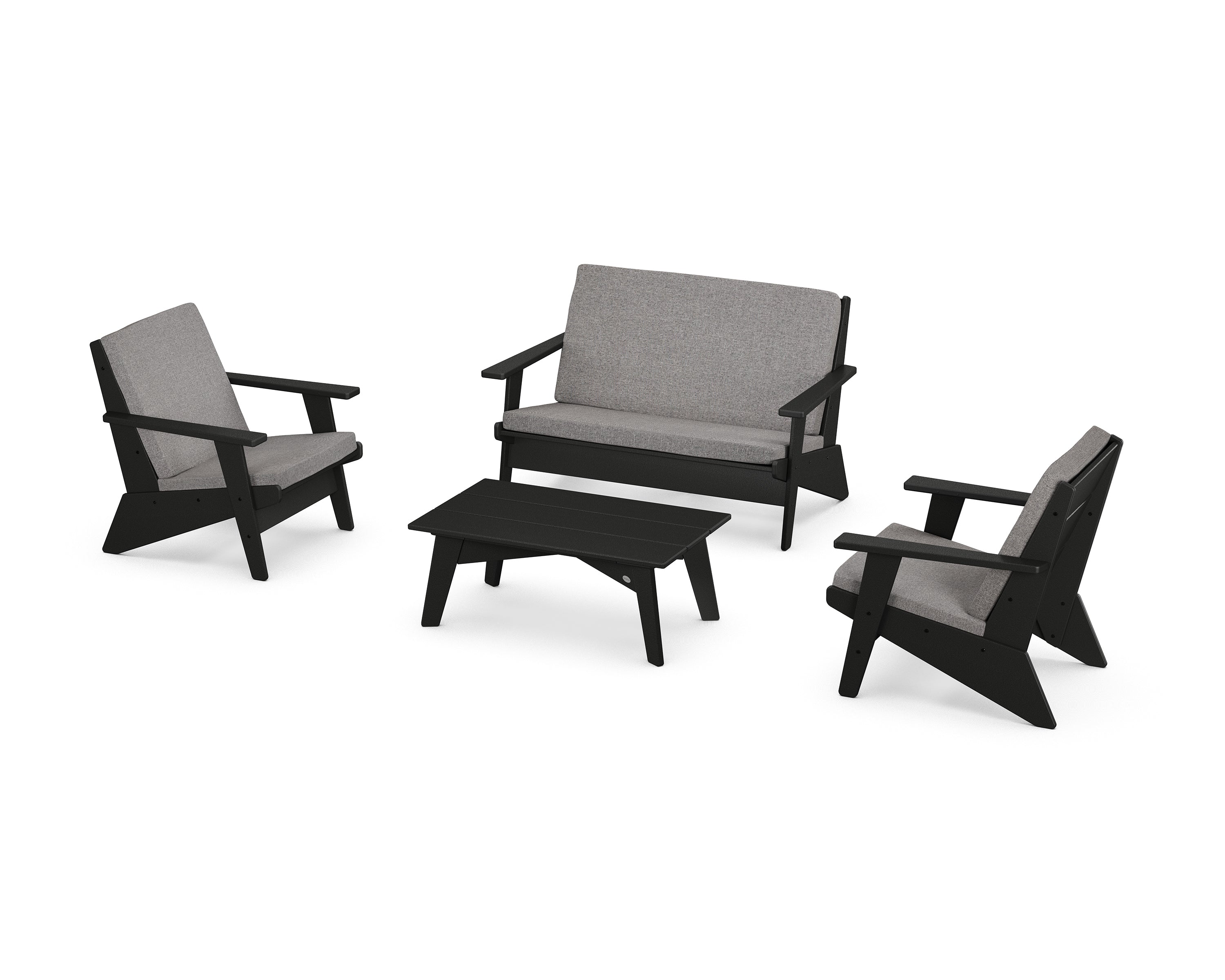 POLYWOOD Riviera Modern Lounge 4-Piece Set in Black / Grey Mist