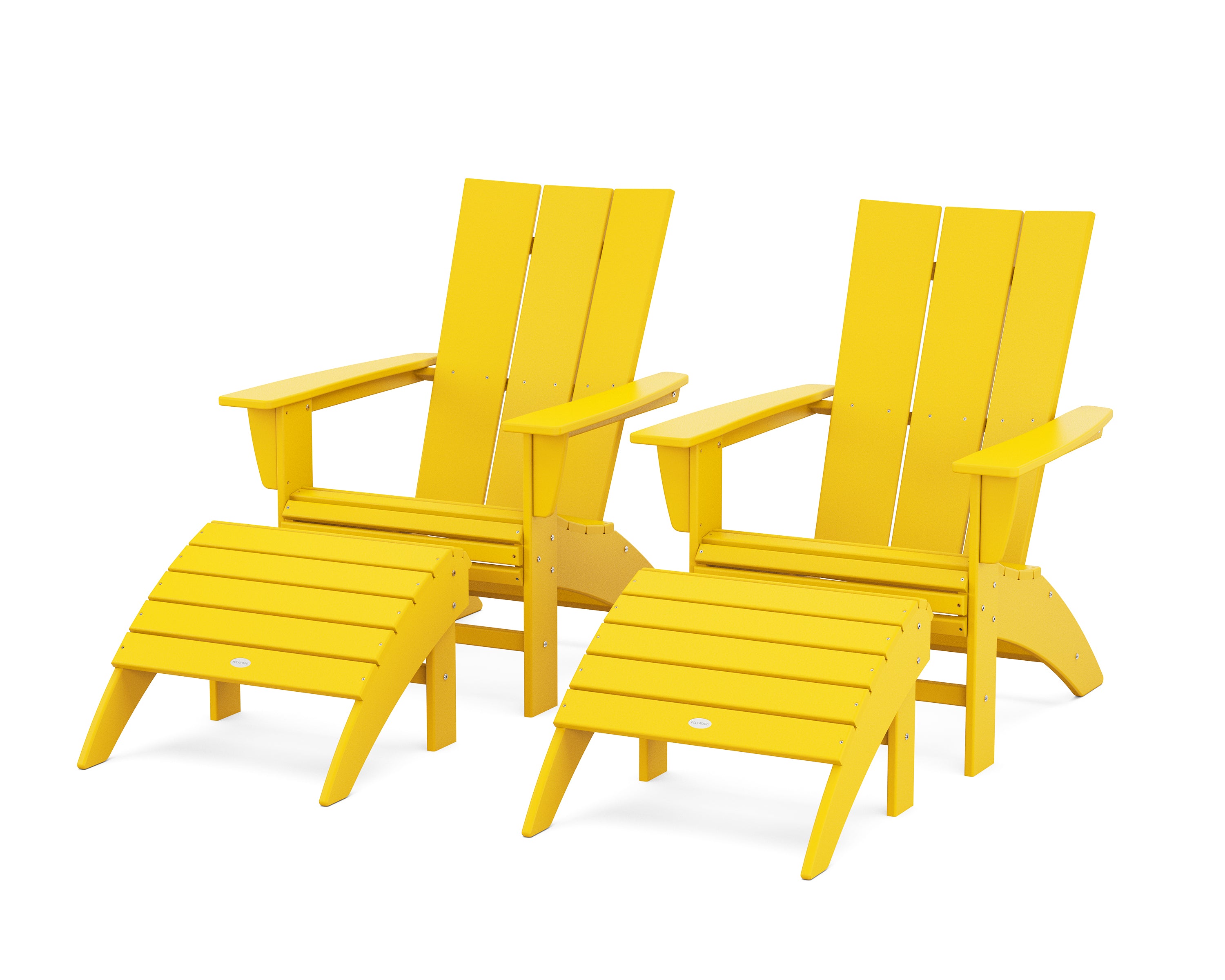 POLYWOOD Modern Curveback Adirondack Chair 4-Piece Set with Ottomans in Lemon