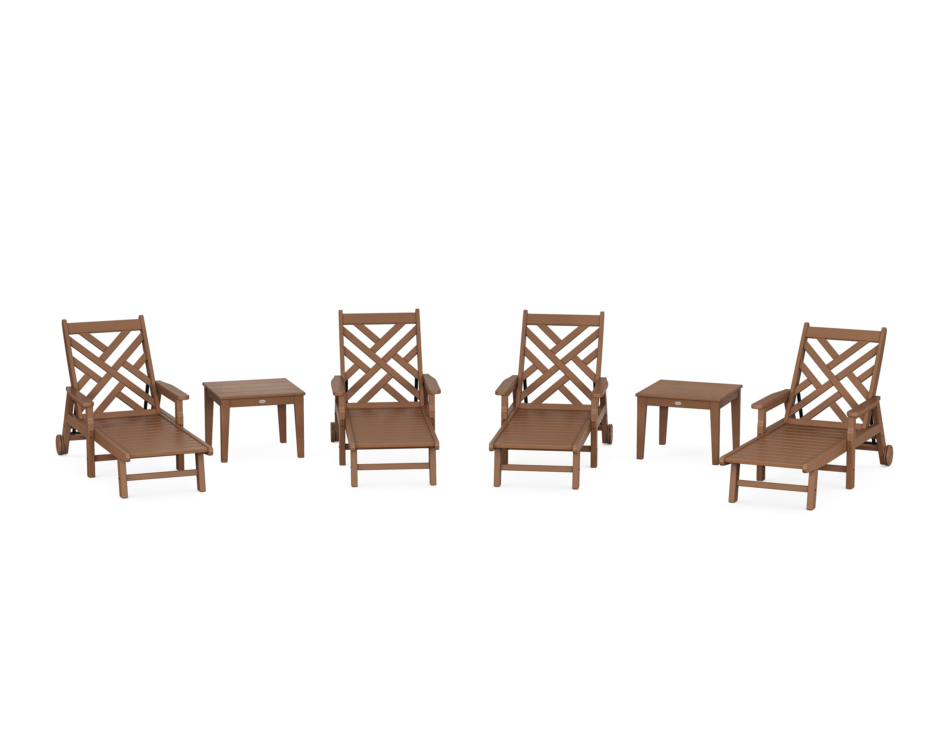 POLYWOOD Chippendale 6-Piece Chaise Set with Arms and Wheels in Teak
