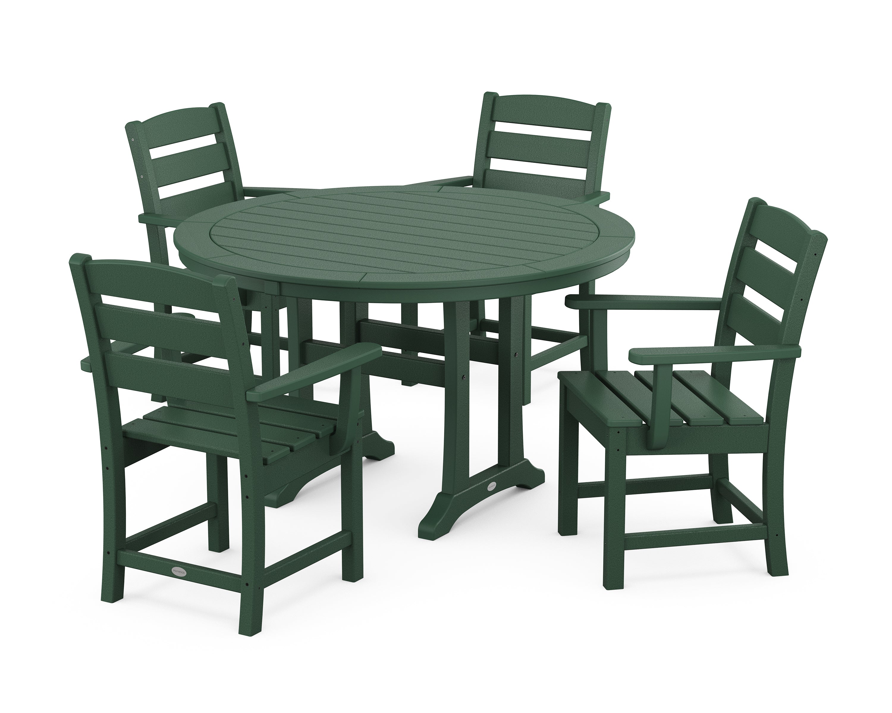 POLYWOOD® Lakeside 5-Piece Round Dining Set with Trestle Legs in Green