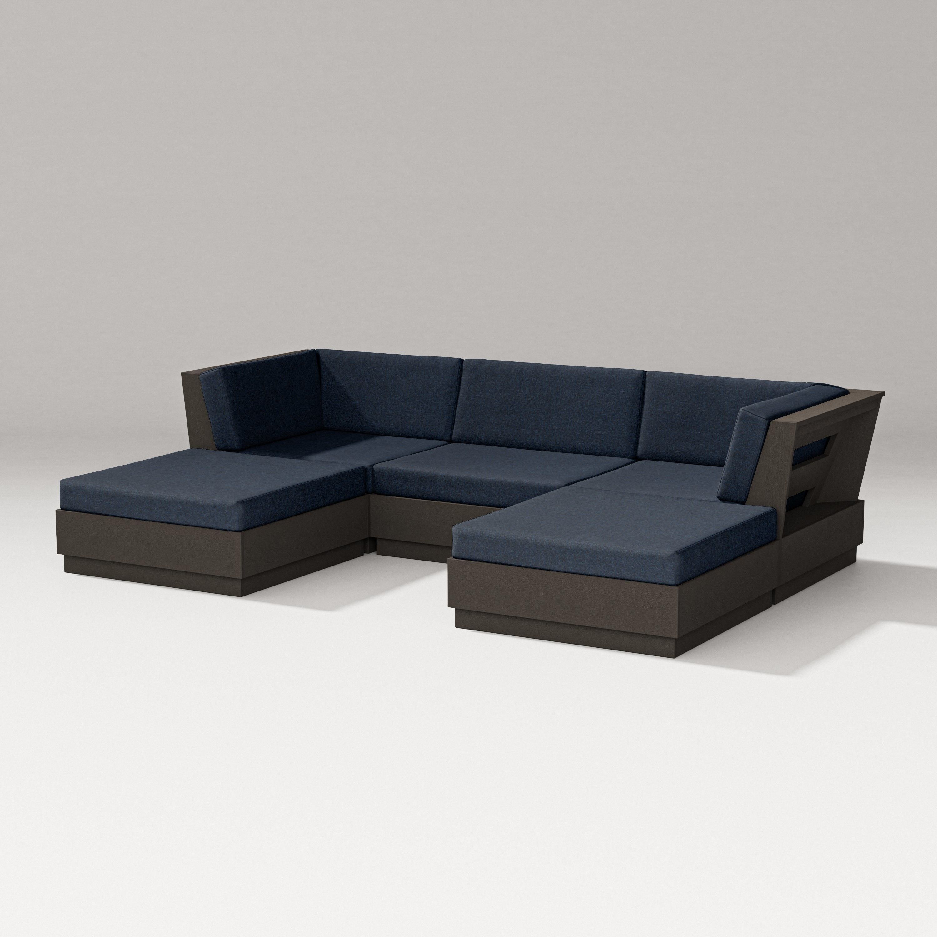 PW Designer Series Elevate Double Chaise Sectional in Vintage Coffee / Marine Indigo