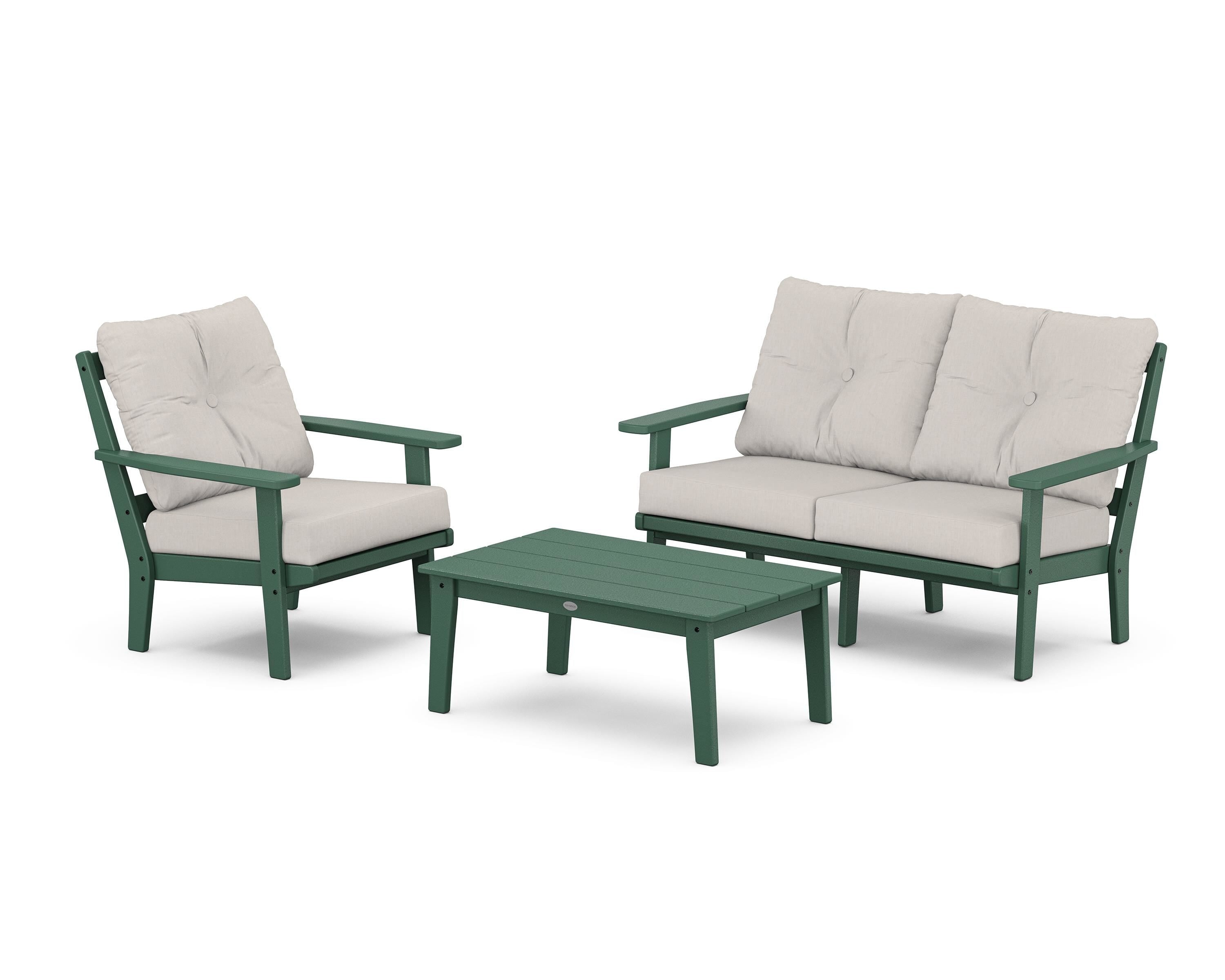 POLYWOOD Prairie 3-Piece Deep Seating Set with Loveseat in Green / Cast Ash