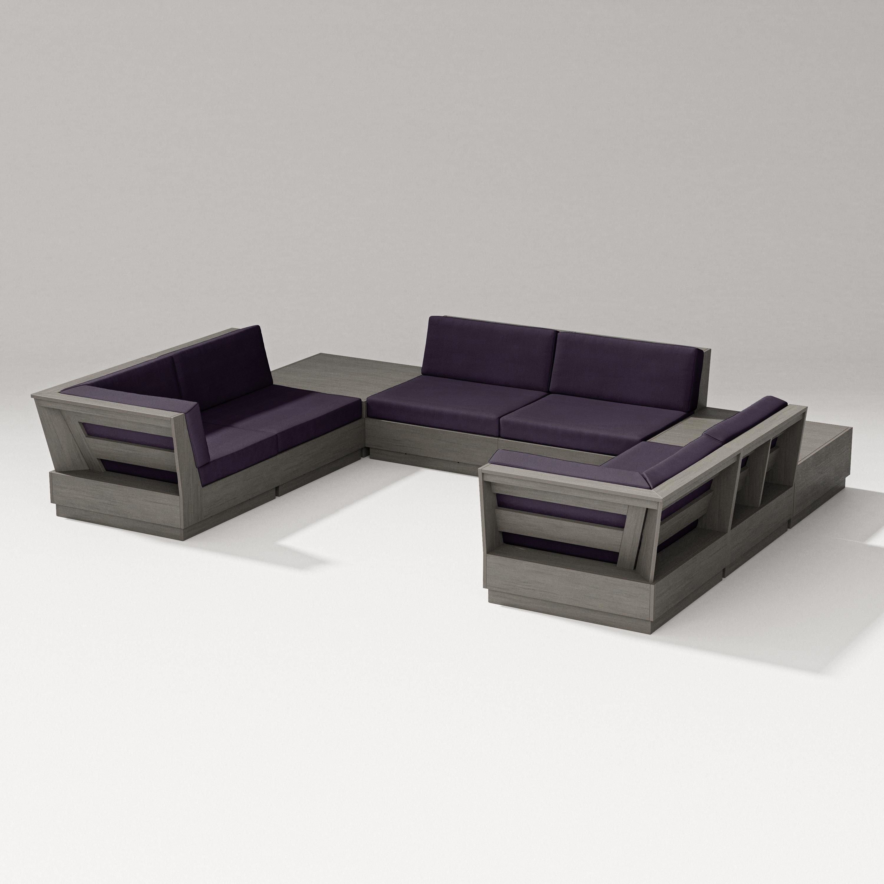 PW Designer Series Elevate 8-Piece U-Shaped Sectional in Driftwood / Navy Linen