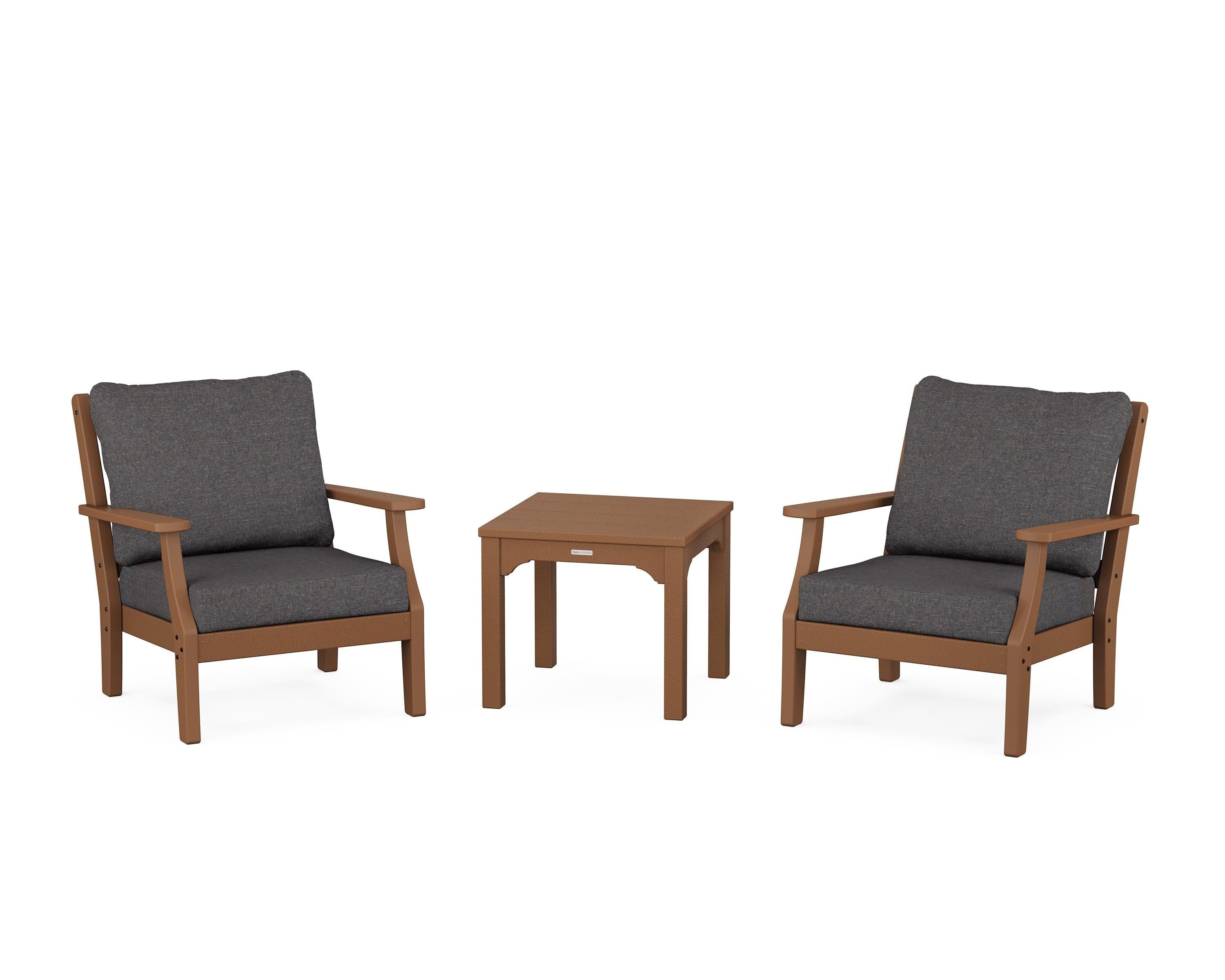 Martha Stewart by POLYWOOD Chinoiserie 3-Piece Deep Seating Set in Teak / Ash Charcoal
