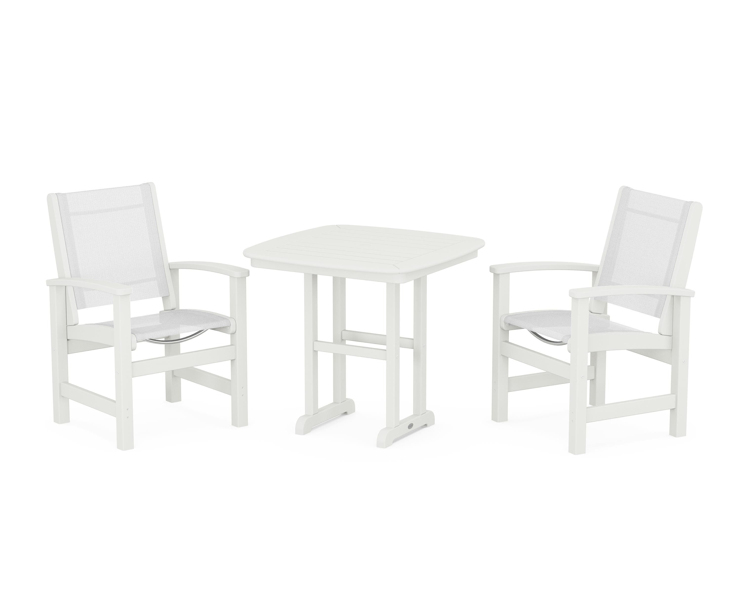 POLYWOOD Coastal 3-Piece Dining Set in Vintage White / White Sling