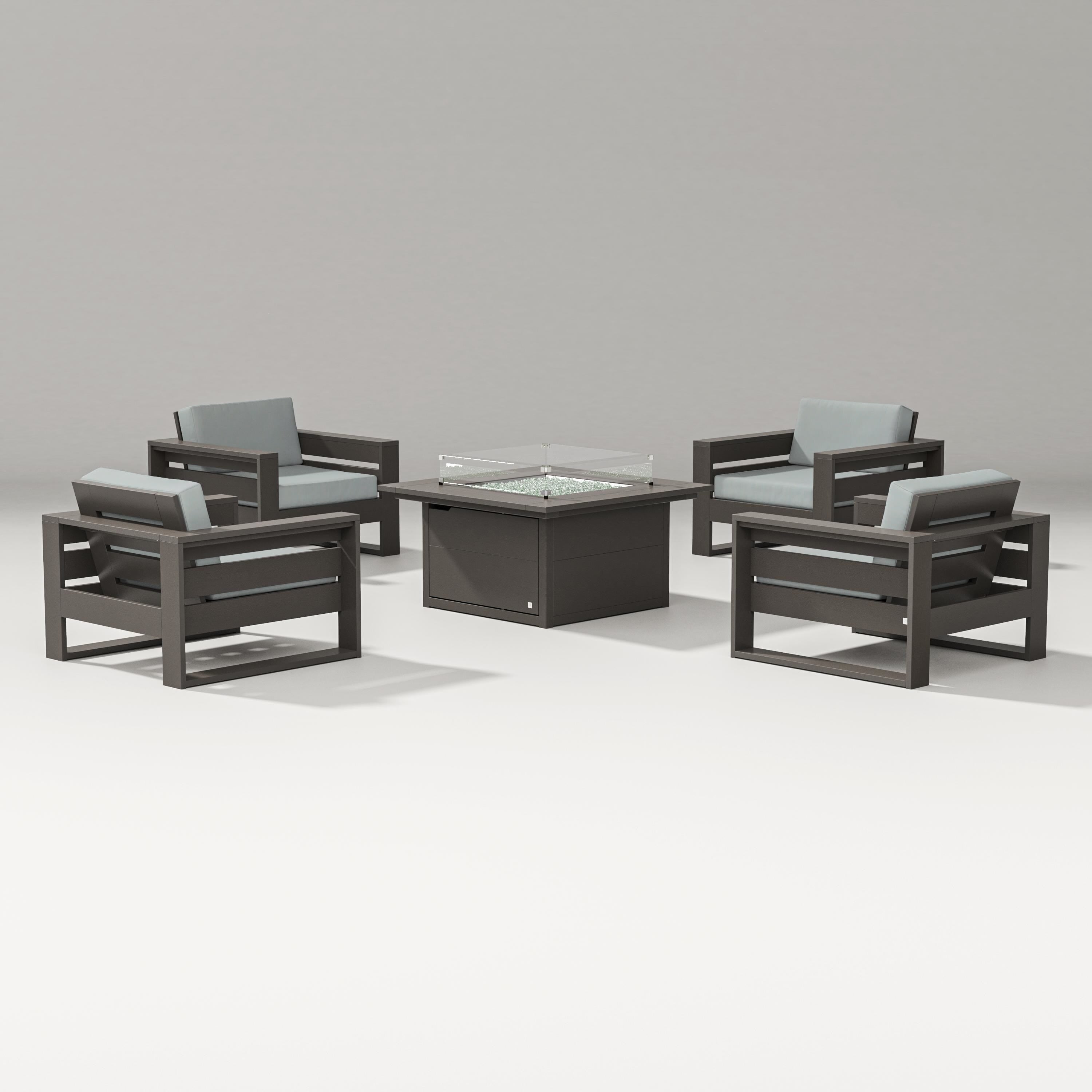 PW Designer Series Latitude 5-Piece Lounge Fire Table Set in Vintage Coffee / Spa