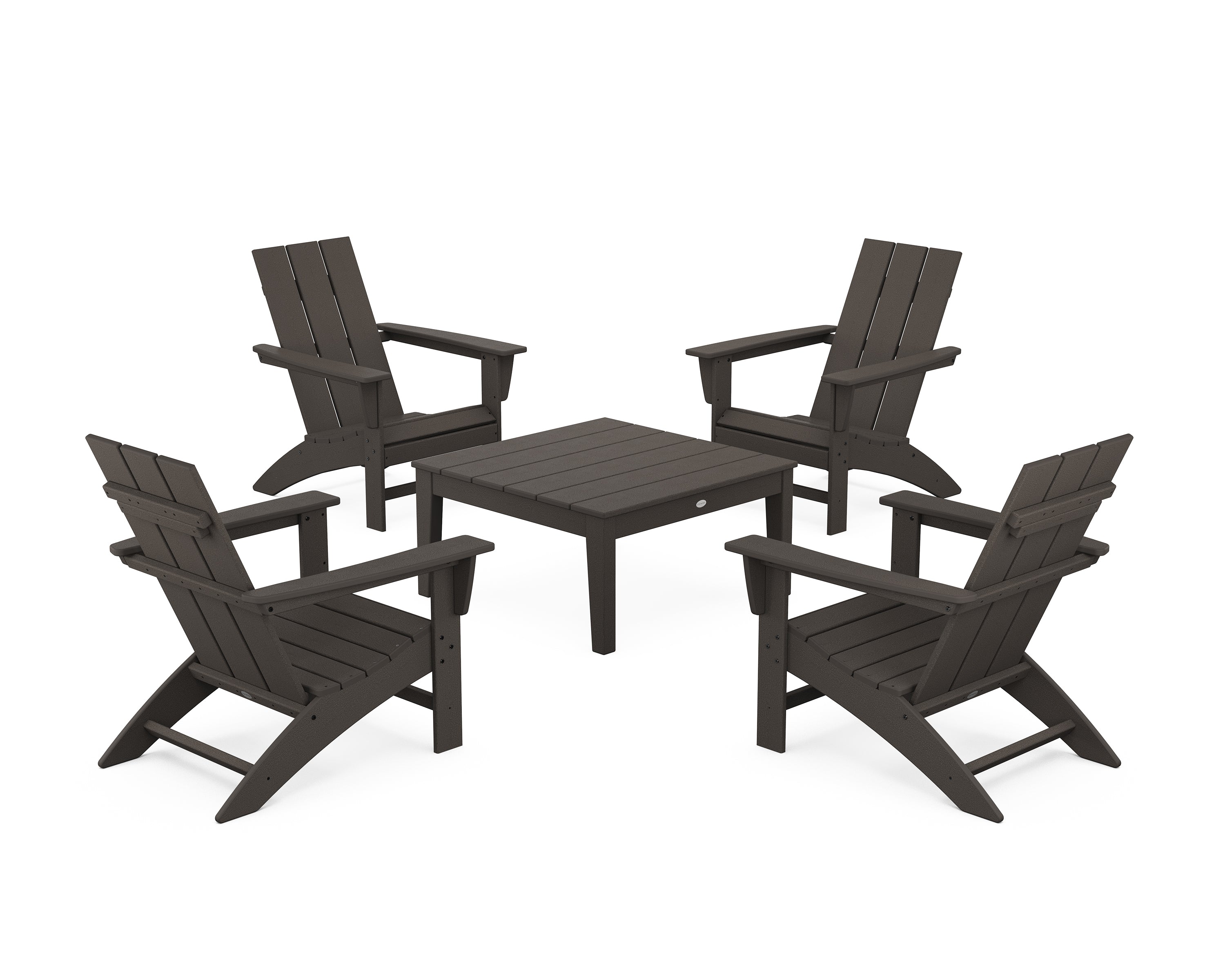 POLYWOOD 5-Piece Modern Adirondack Chair Conversation Set with 36" Conversation Table in Vintage Coffee
