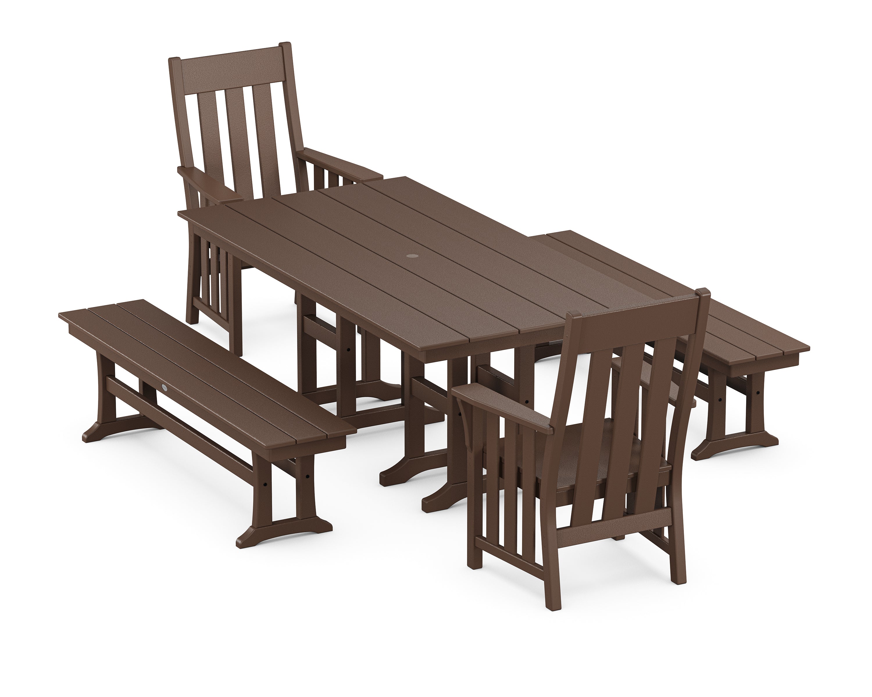 Martha Stewart by POLYWOOD Acadia 5-Piece Farmhouse Dining Set with Benches in Mahogany
