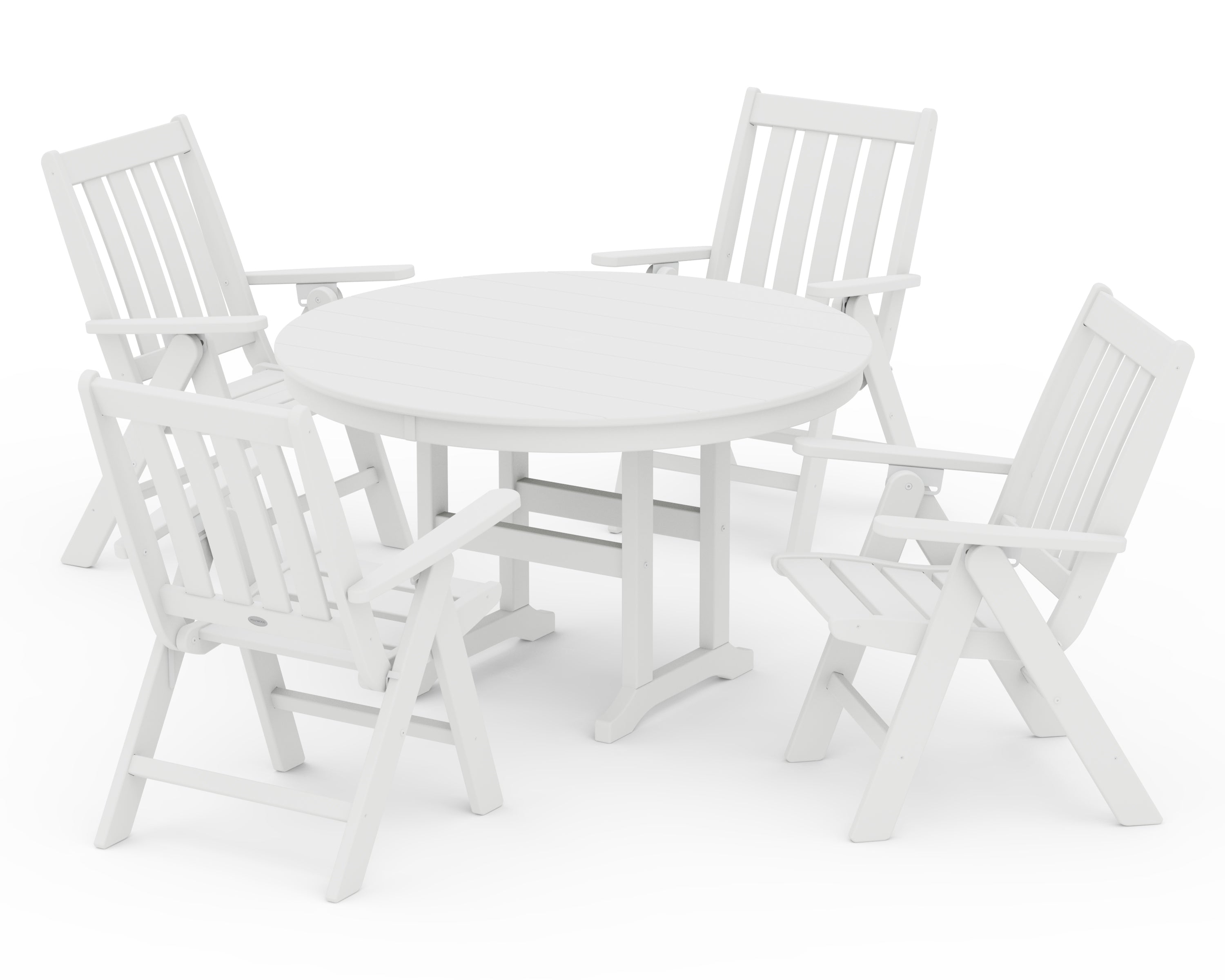 POLYWOOD Vineyard Folding Chair 5-Piece Round Farmhouse Dining Set in White