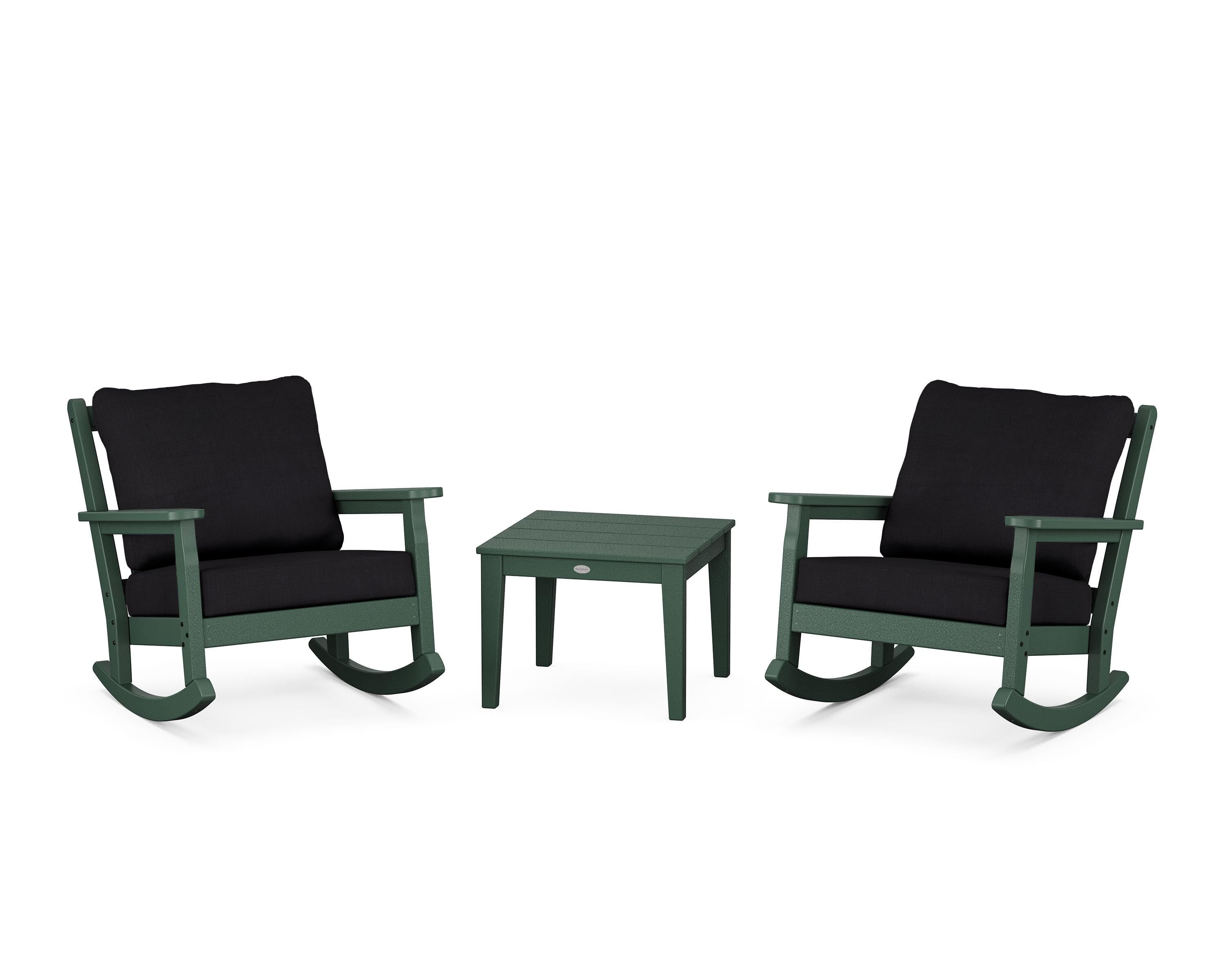 POLYWOOD Chippendale 3-Piece Deep Seating Rocker Set in Green / Midnight Linen