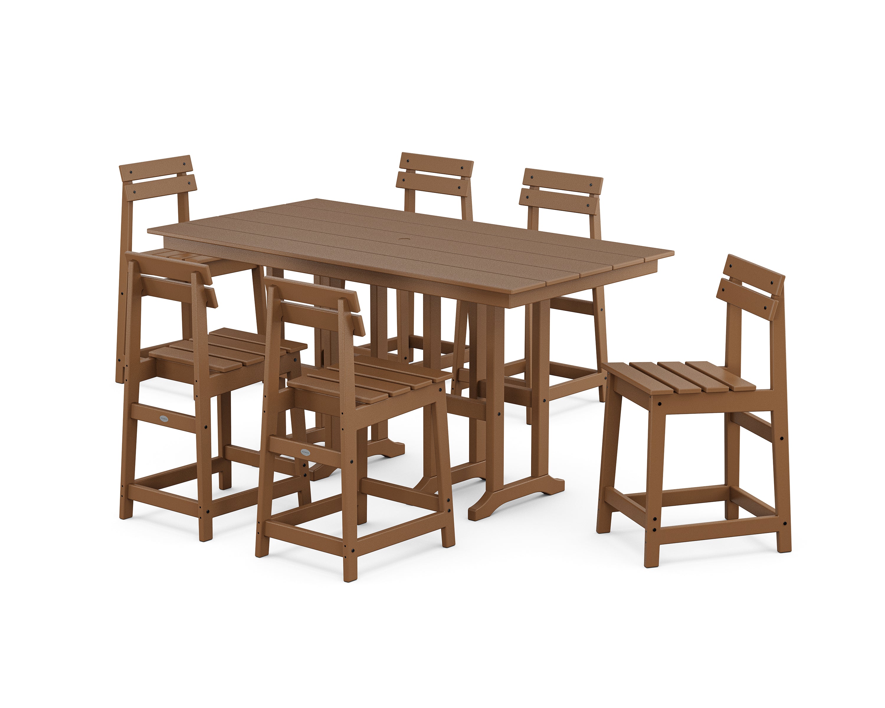 POLYWOOD Modern Studio Plaza Counter Chair 7-Piece Set in Teak