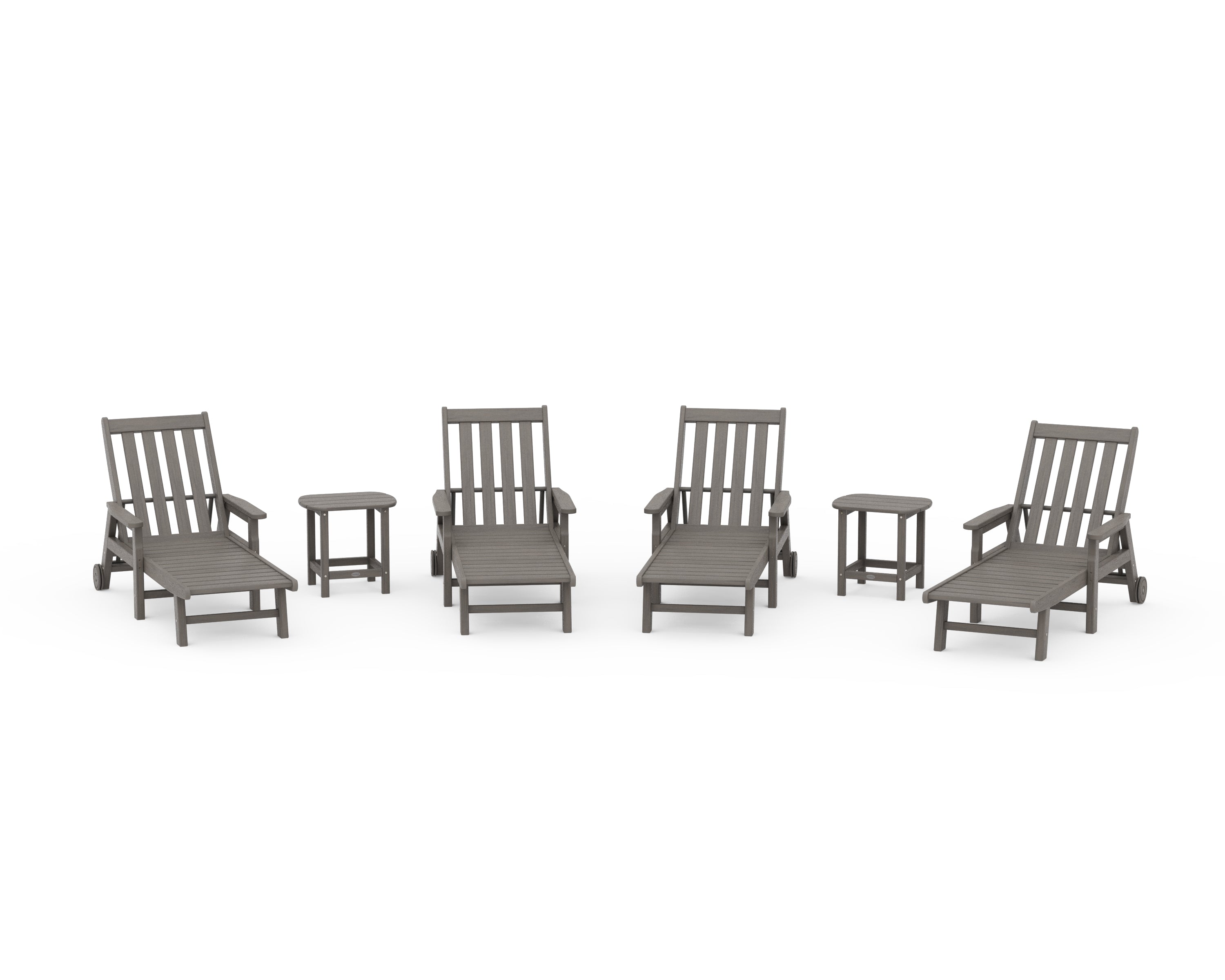 POLYWOOD Vineyard 6-Piece Chaise with Arms and Wheels Set in Driftwood