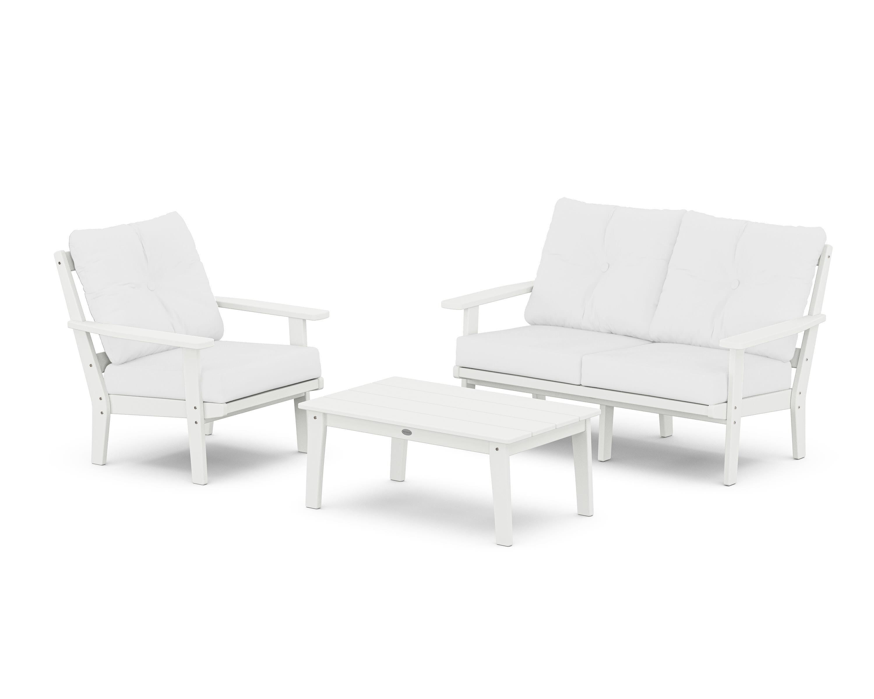 POLYWOOD Prairie 3-Piece Deep Seating Set with Loveseat in White / Natural
