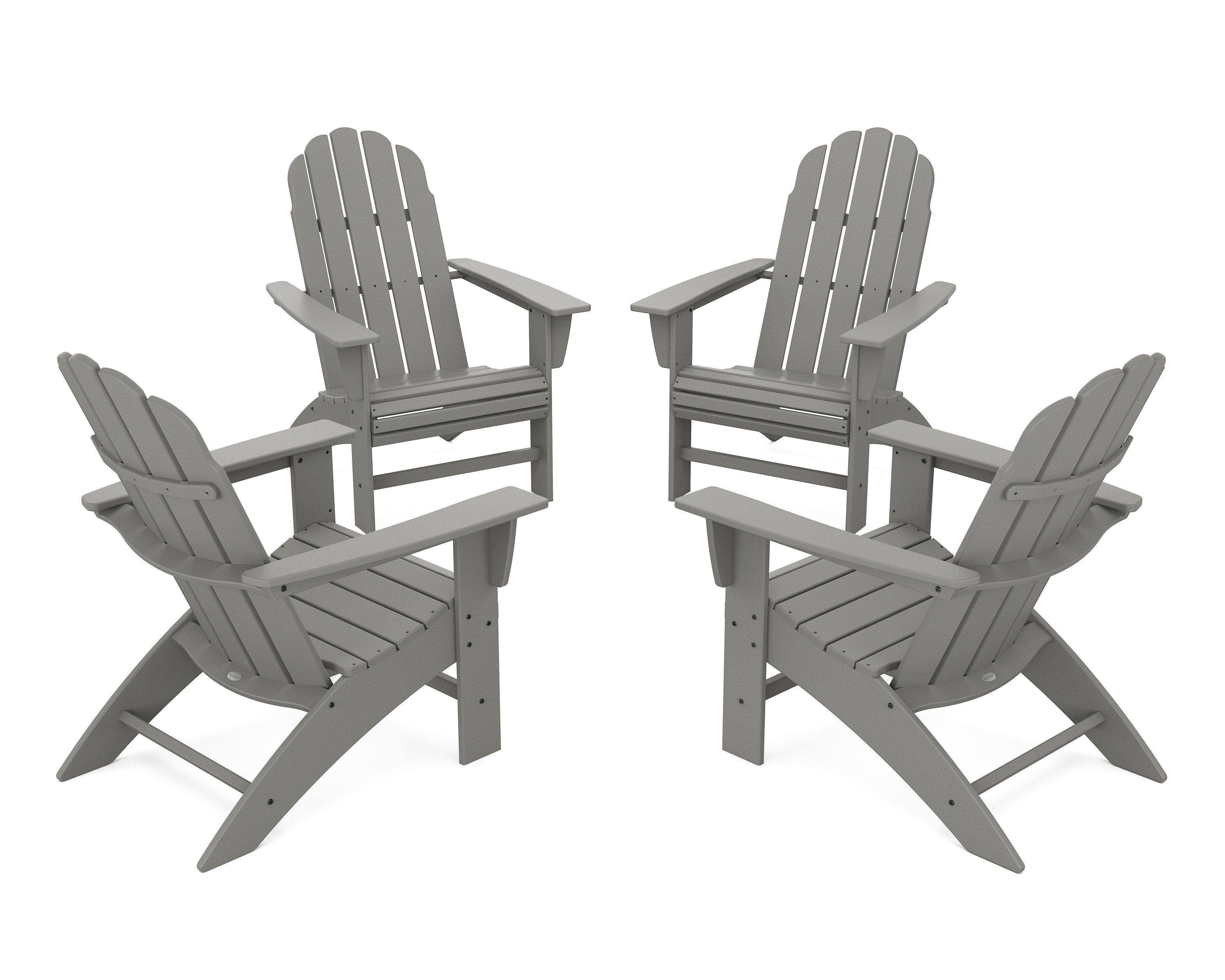 POLYWOOD 4-Piece Vineyard Curveback Adirondack Chair Conversation Set in Slate Grey