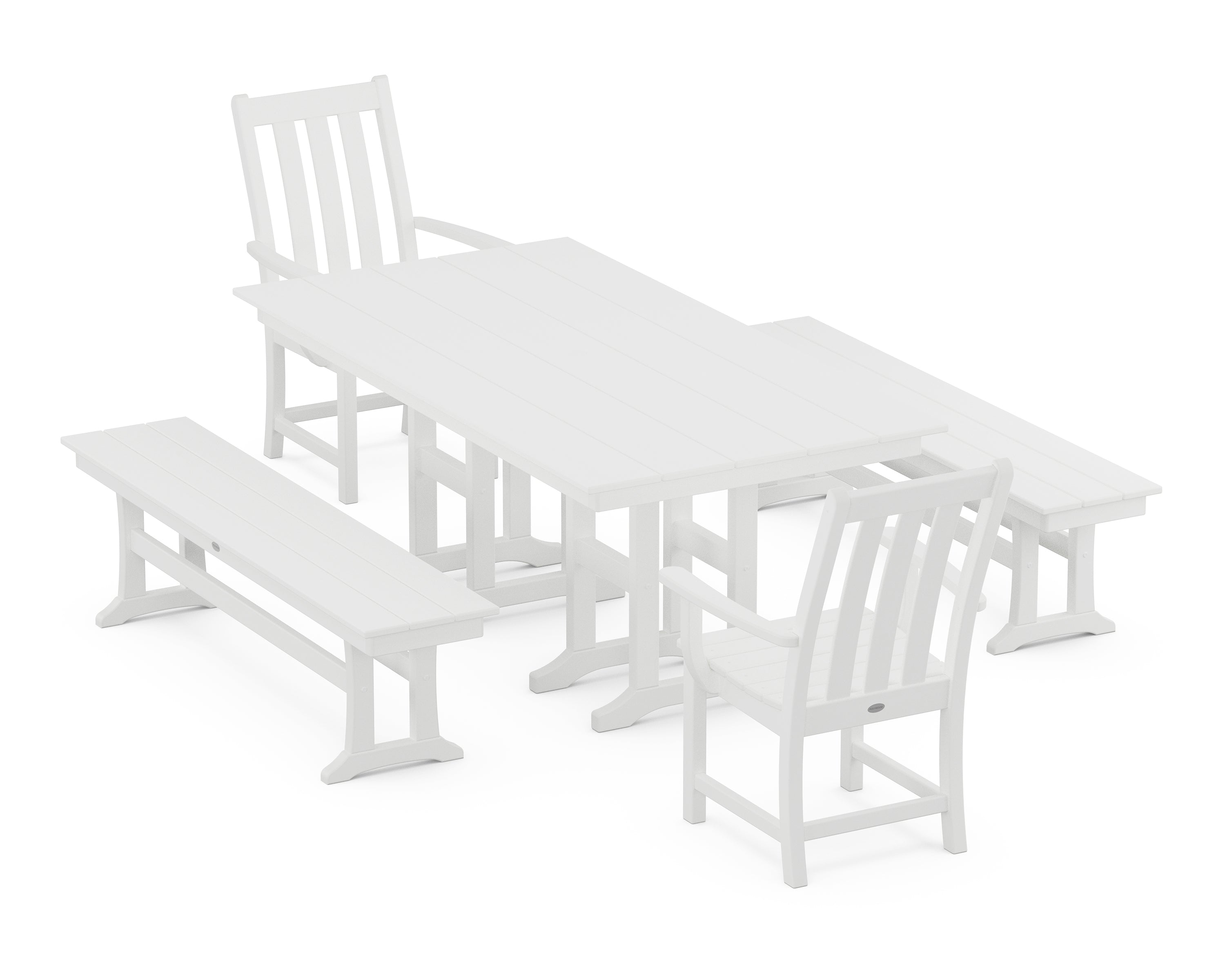 POLYWOOD Vineyard 5-Piece Farmhouse Dining Set with Benches in White