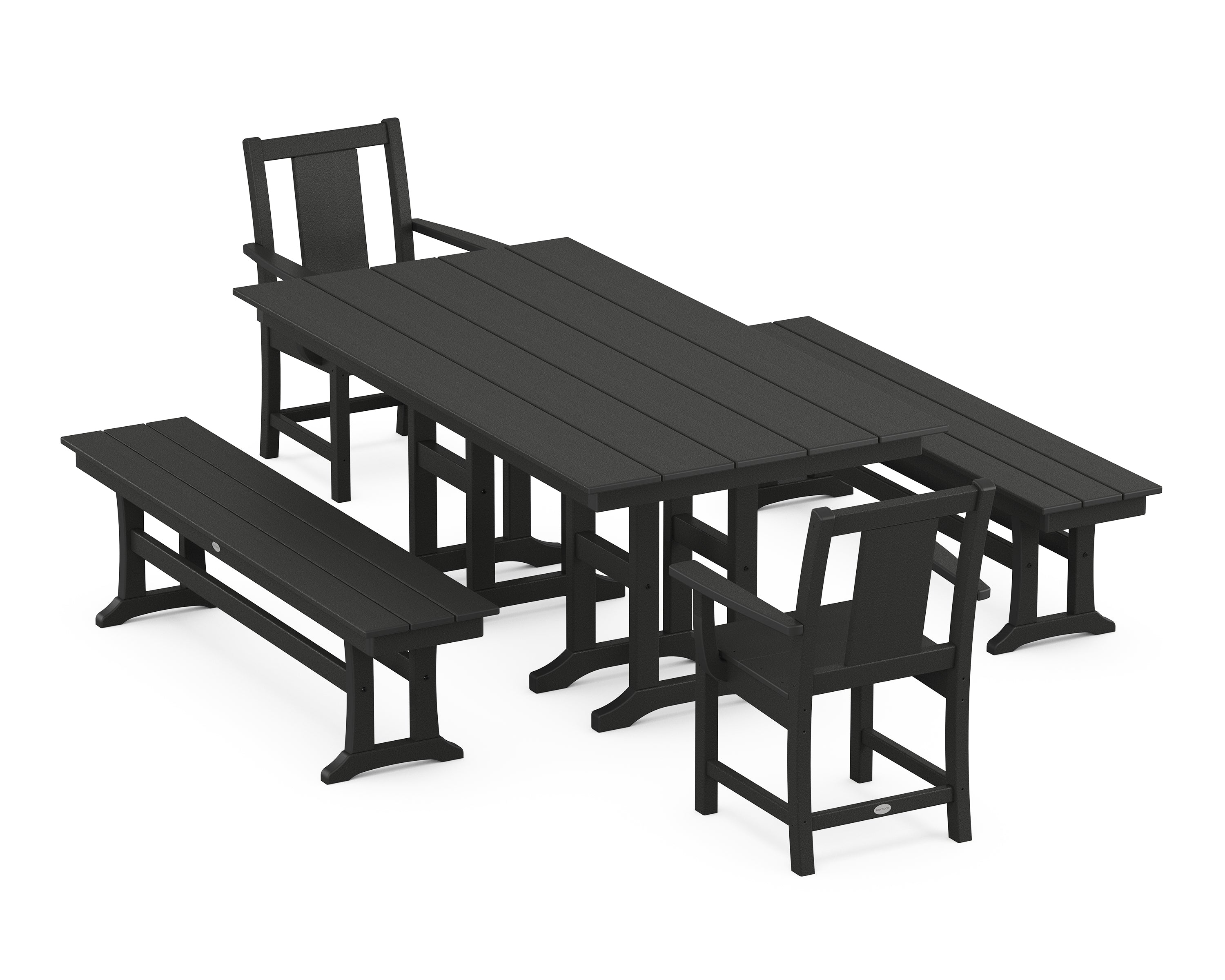 POLYWOOD Prairie 5-Piece Farmhouse Dining Set with Benches in Black