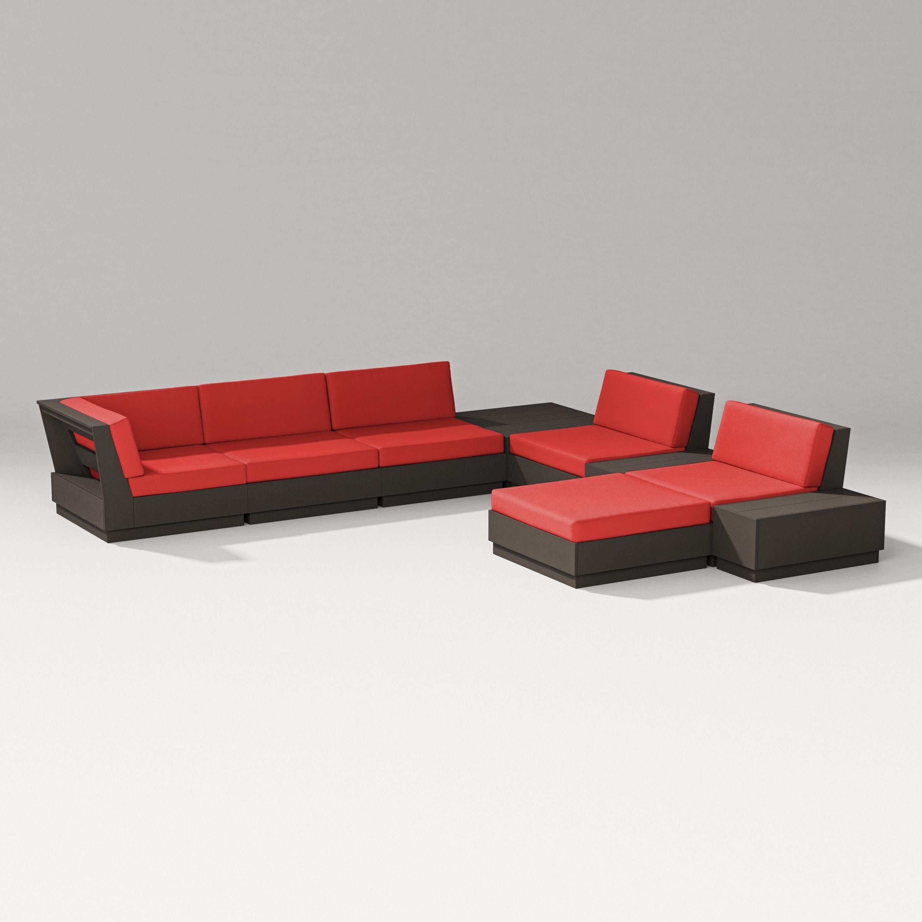 PW Designer Series Elevate 9-Piece Conversation Sectional in Vintage Coffee / Crimson Linen