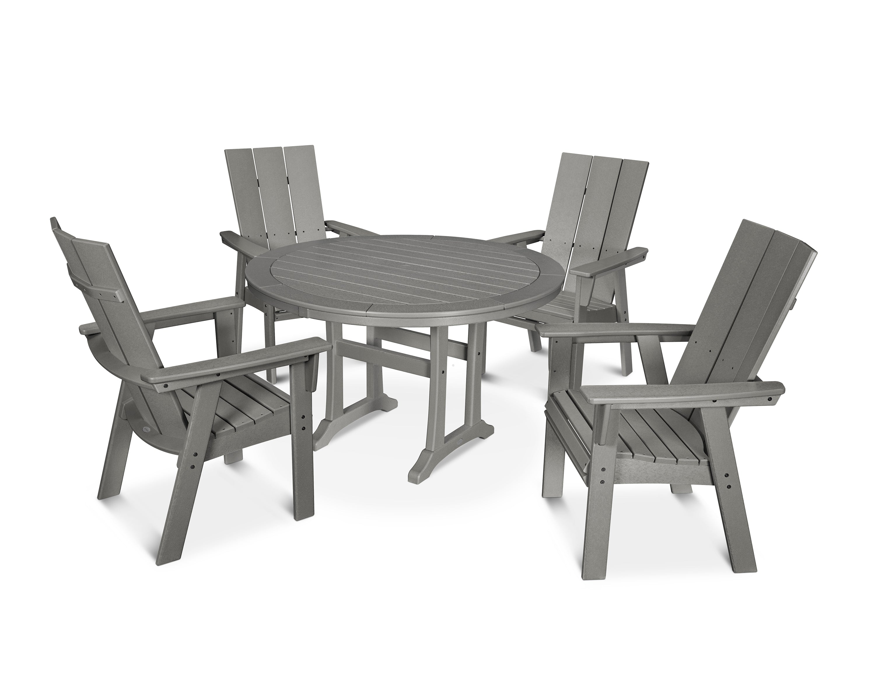 POLYWOOD® Modern Curveback Adirondack 5-Piece Nautical Trestle Dining Set in Slate Grey