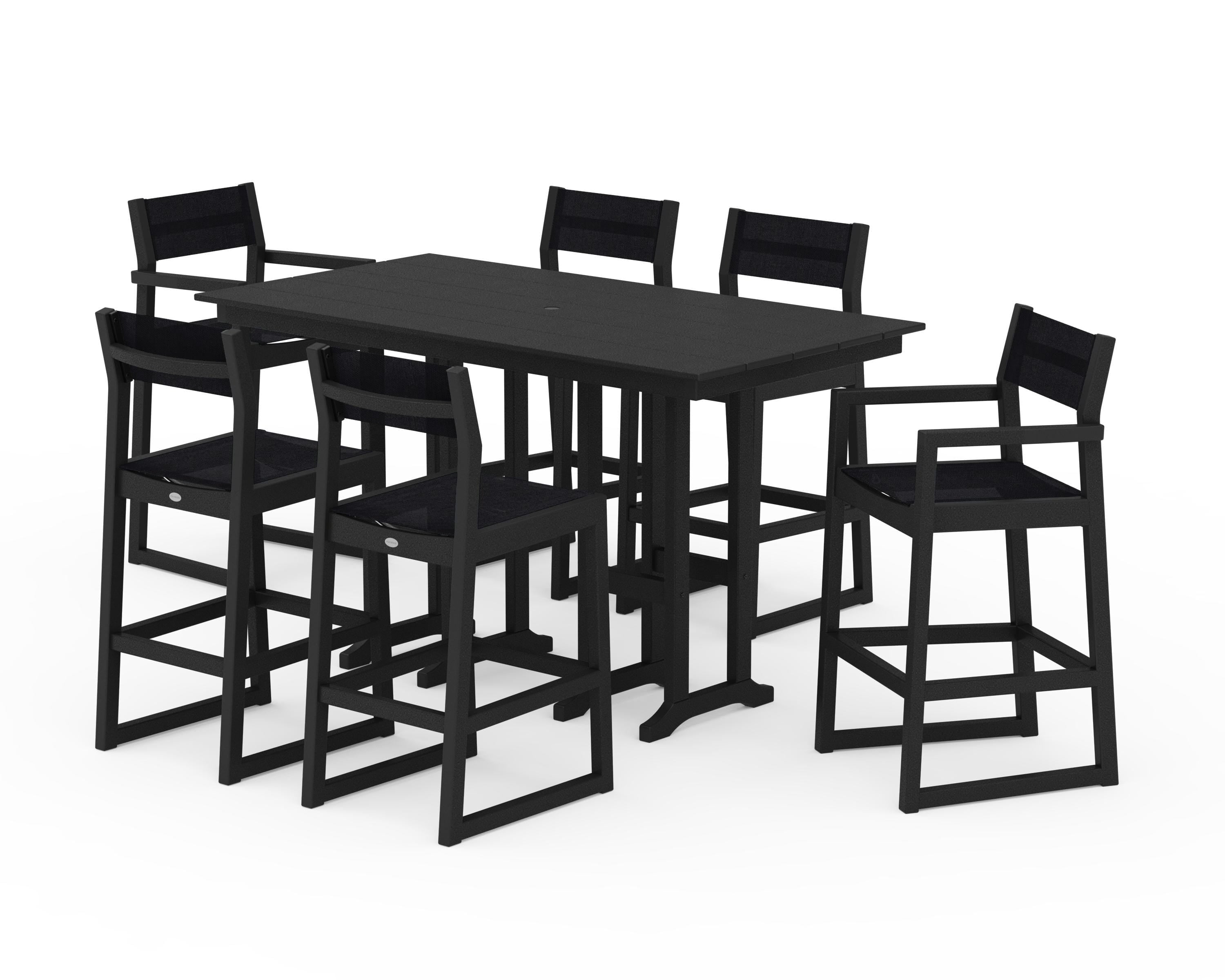 POLYWOOD EDGE Sling 7-Piece Farmhouse Bar Set in Black / Black Sling