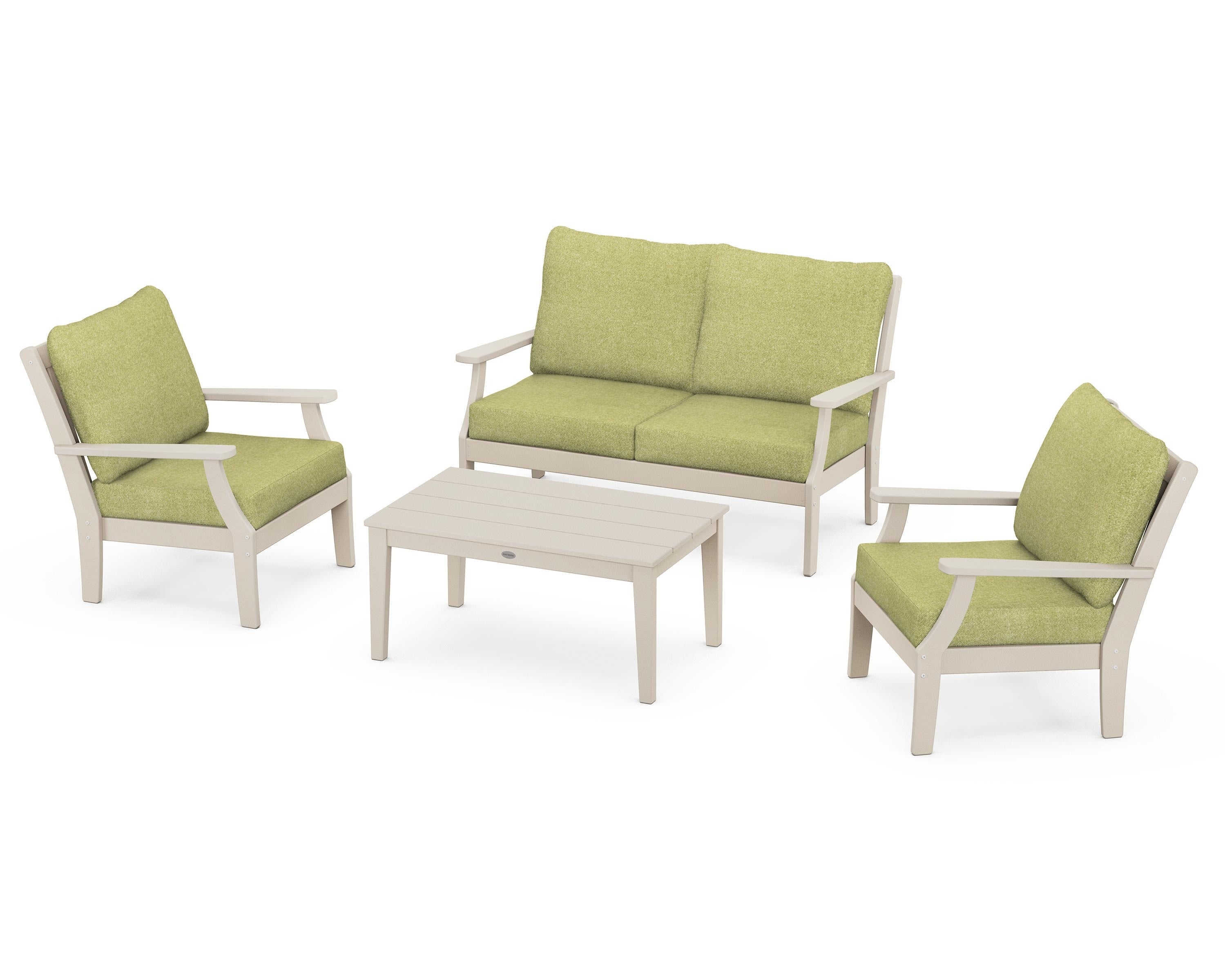 POLYWOOD Braxton 4-Piece Deep Seating Chair Set in Sand / Chartreuse Boucle