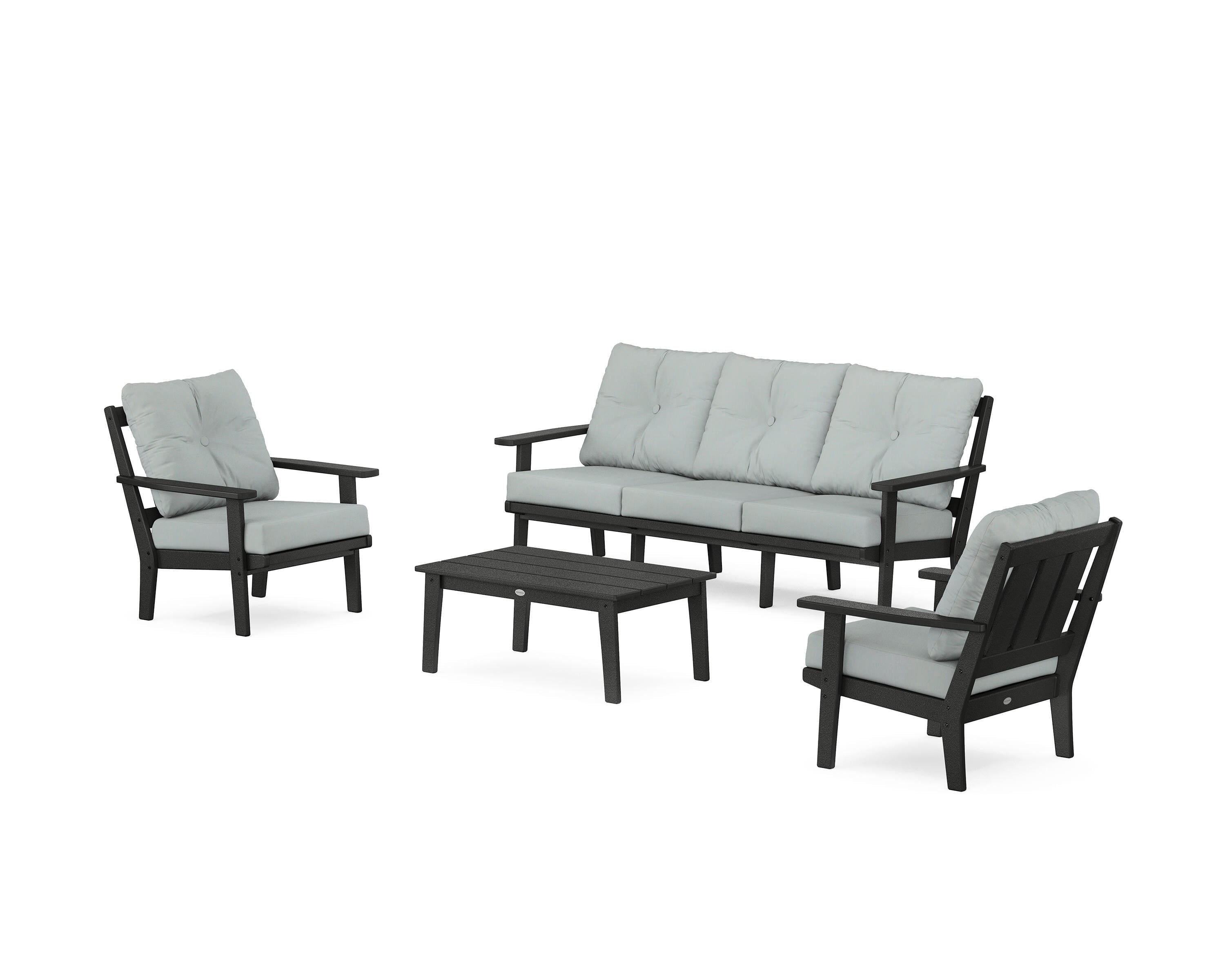 POLYWOOD Oxford 4-Piece Deep Seating Set with Sofa in Black / Spa