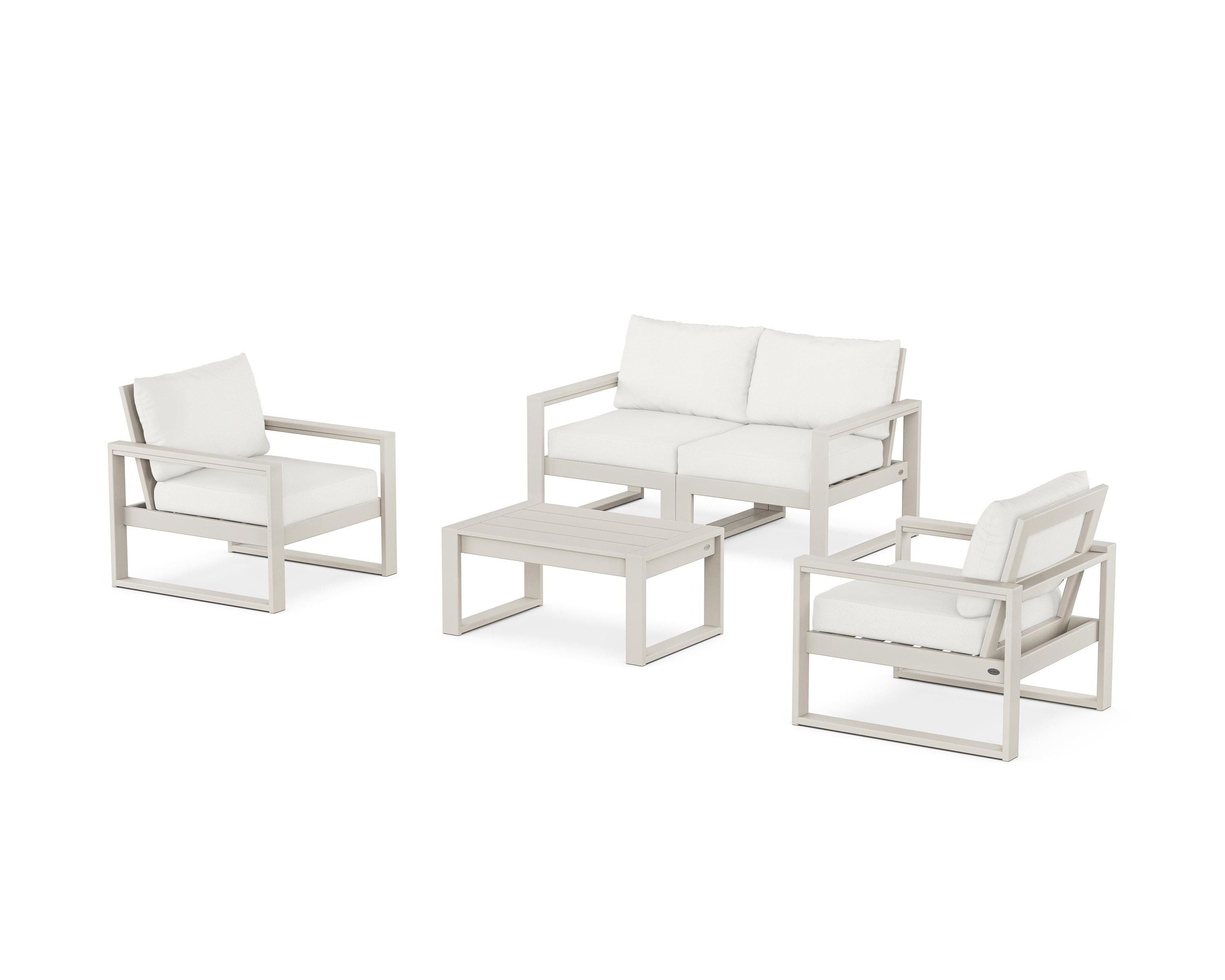 POLYWOOD EDGE Sectional 4-Piece Deep Seating Set with Loveseat in Sand / Natural Linen