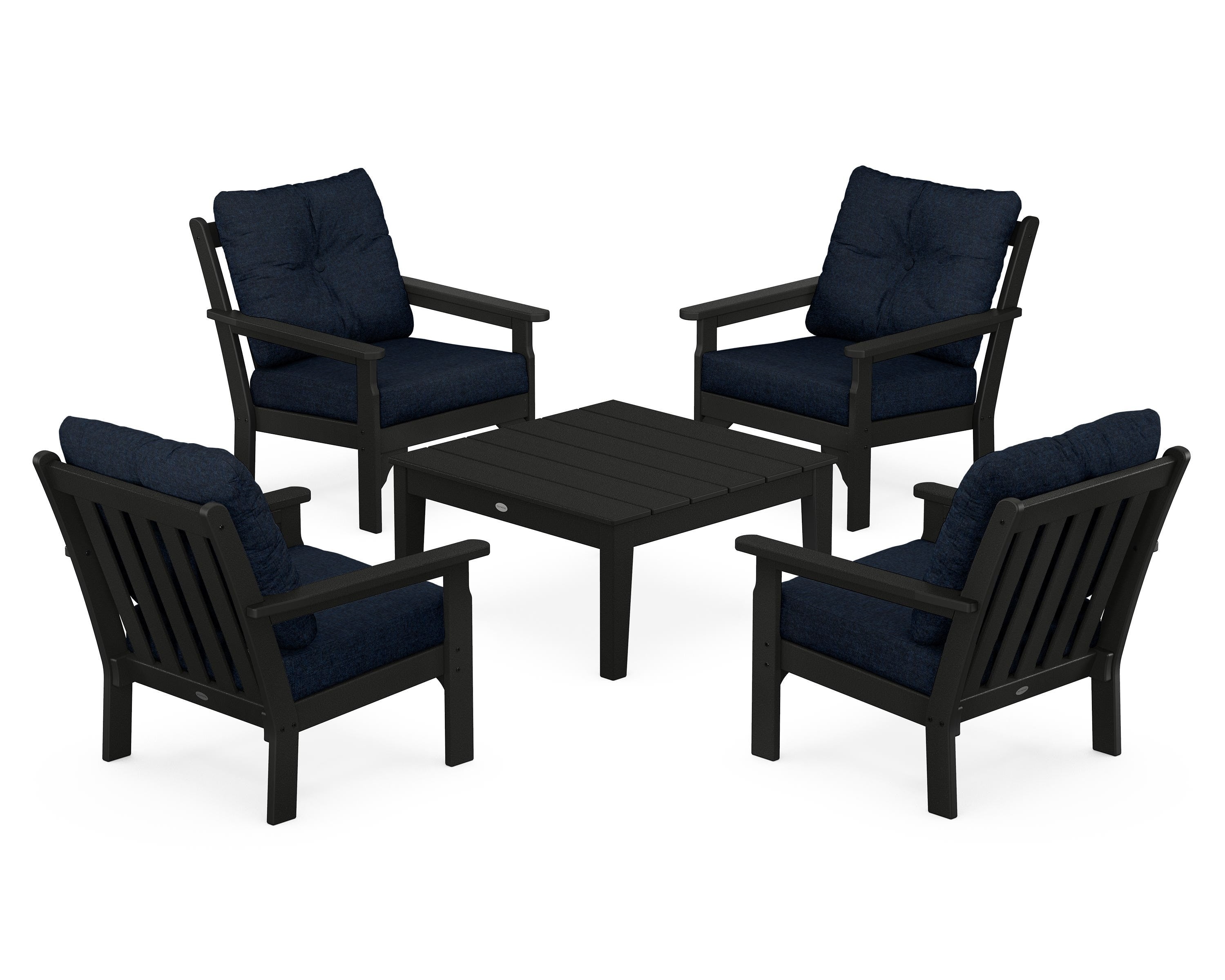 POLYWOOD Vineyard 5-Piece Deep Seating Conversation Set in Black / Marine Indigo