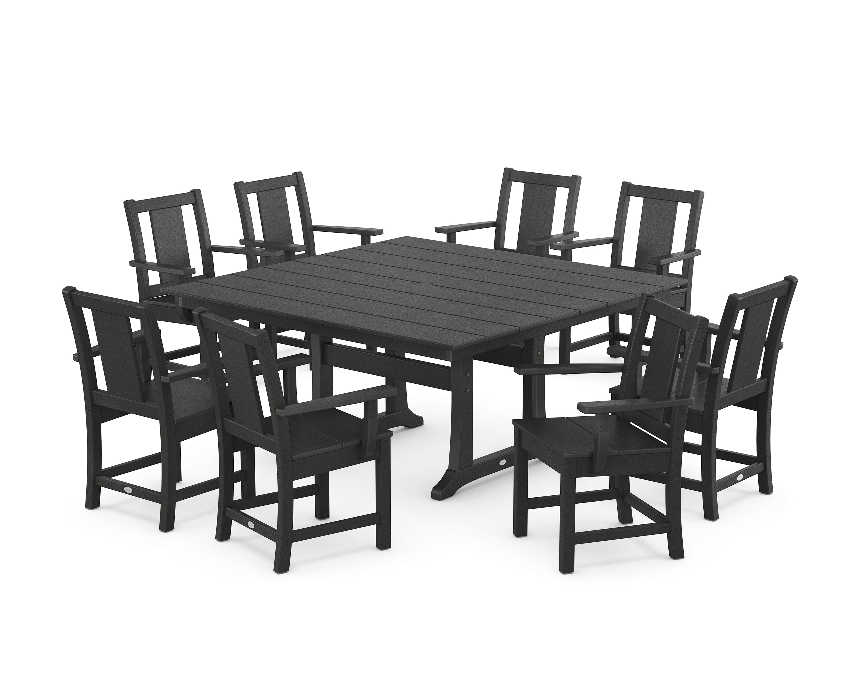 POLYWOOD Prairie 9-Piece Square Farmhouse Dining Set with Trestle Legs in Black